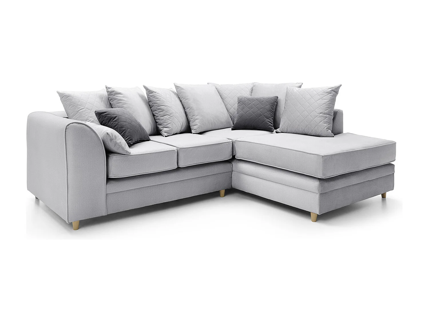 Chicago Velvet Right Facing Corner Sofa in Light Grey
