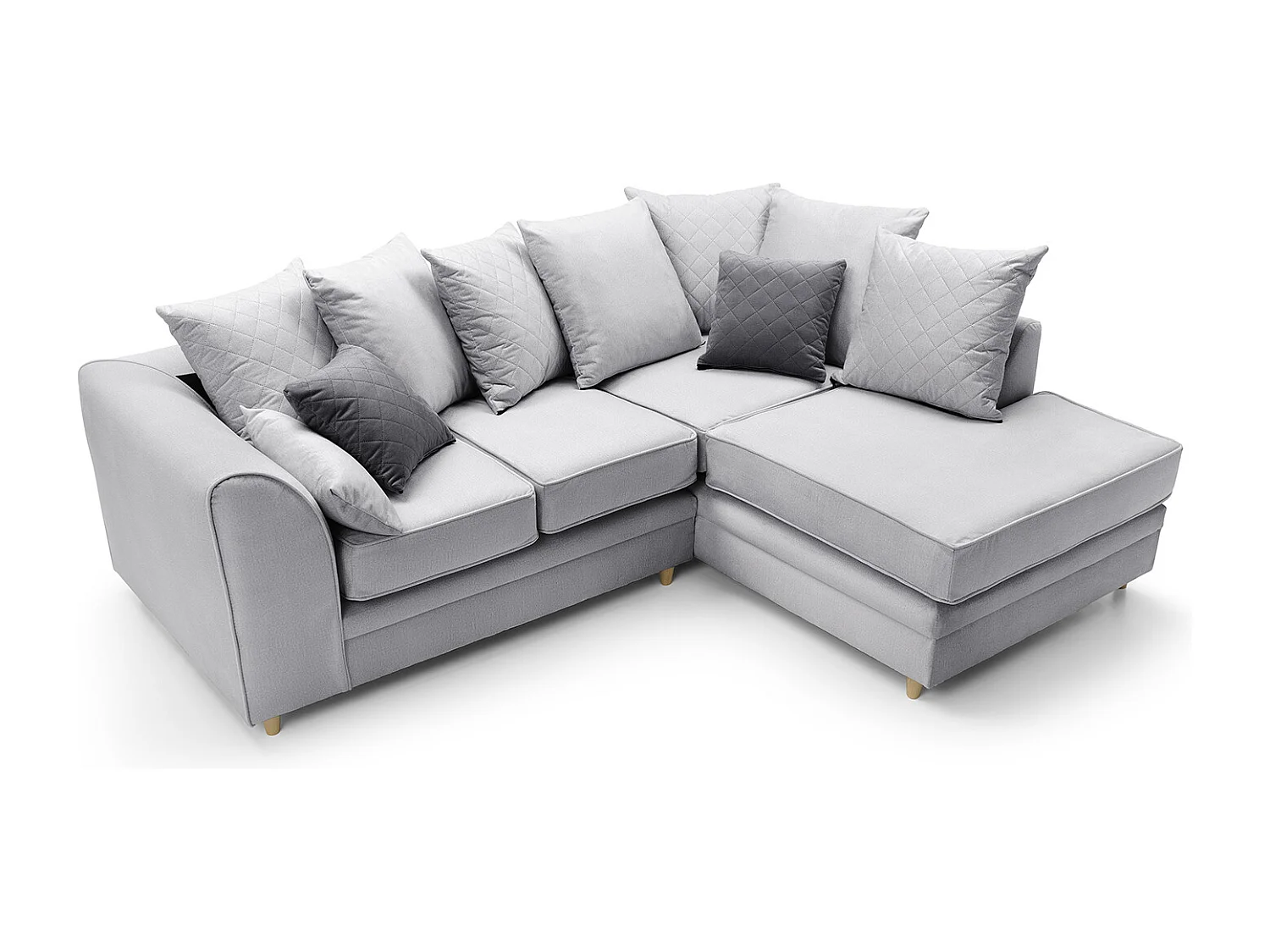 Chicago Velvet Right Facing Corner Sofa in Light Grey