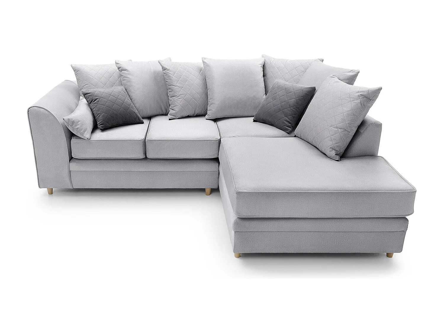 Chicago Velvet Right Facing Corner Sofa in Light Grey