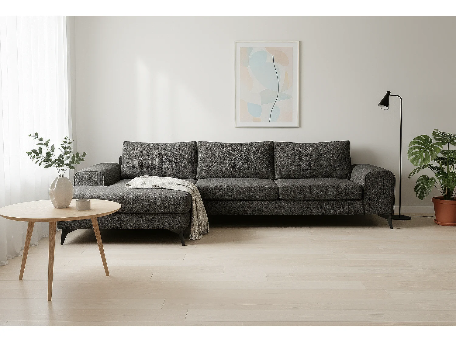 Venice Basket Weave Corner Sofa Left Facing in Graphite