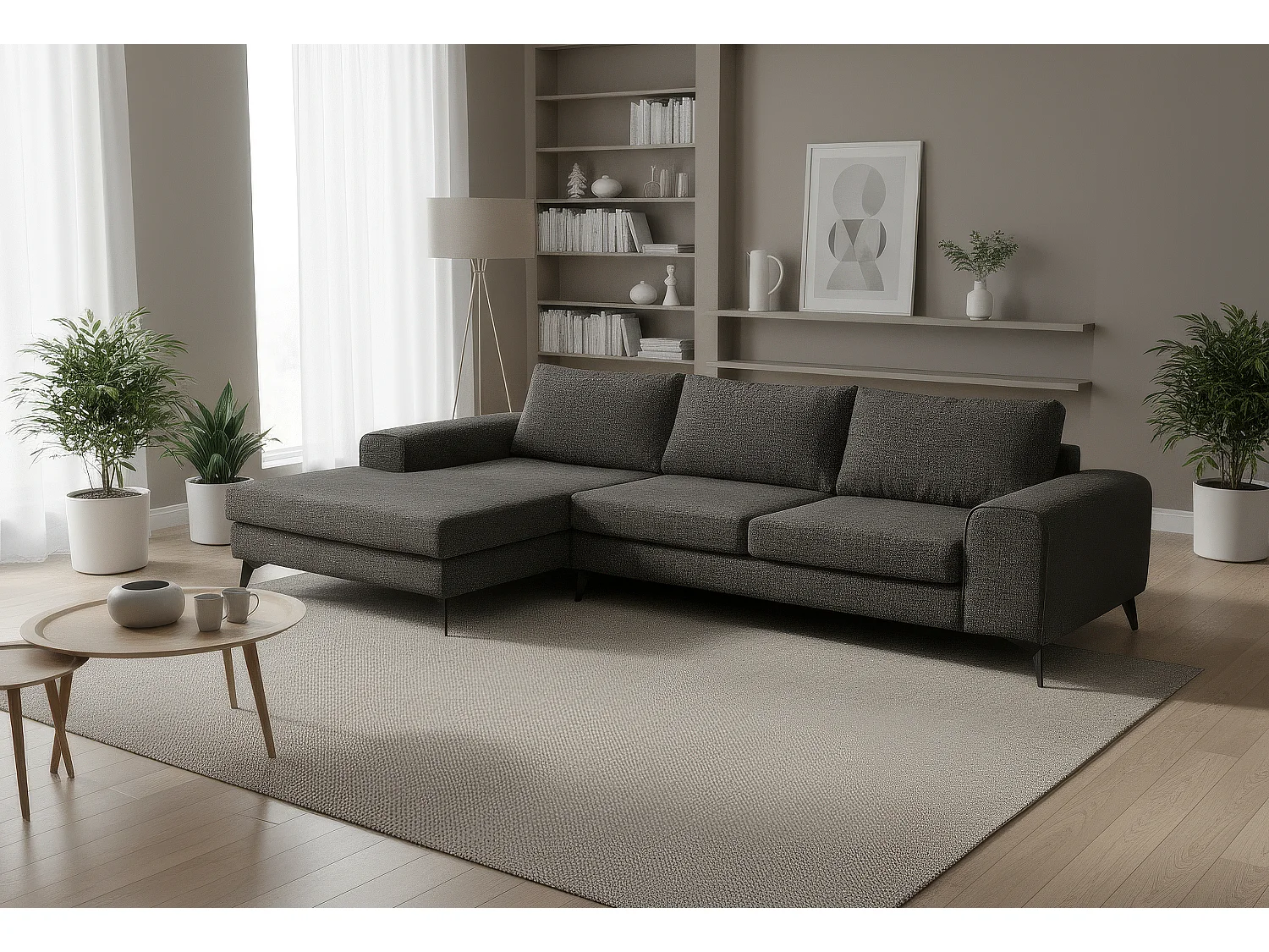 Venice Basket Weave Corner Sofa Left Facing in Graphite