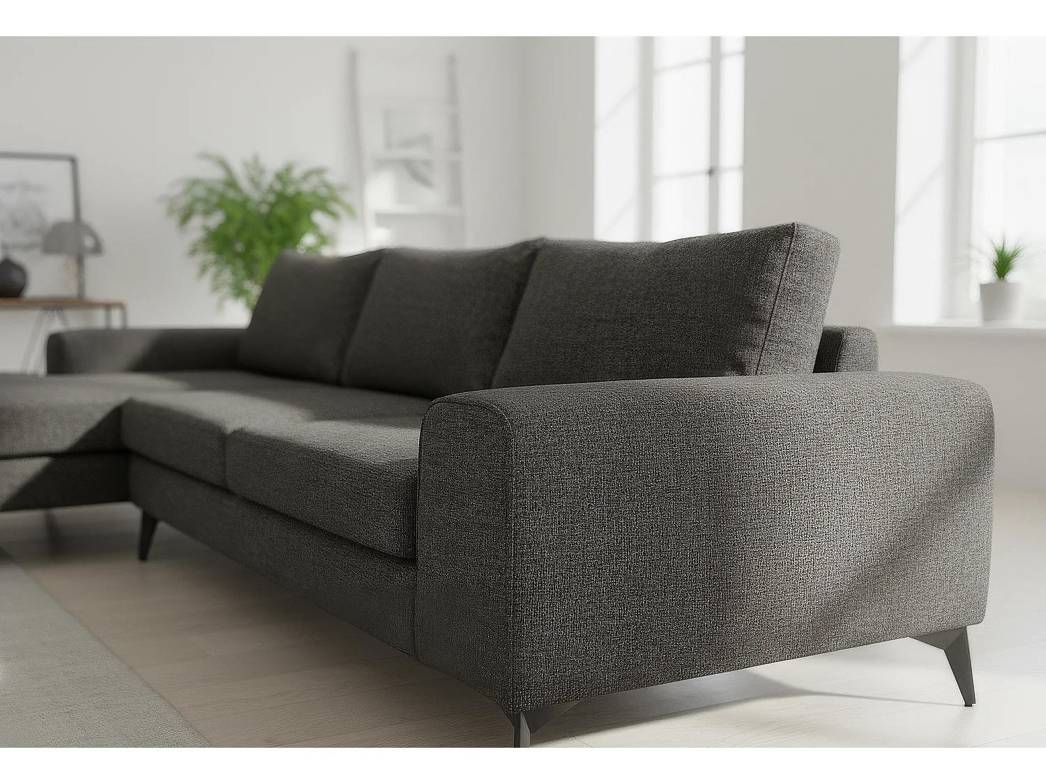 Venice Basket Weave Corner Sofa Left Facing in Graphite