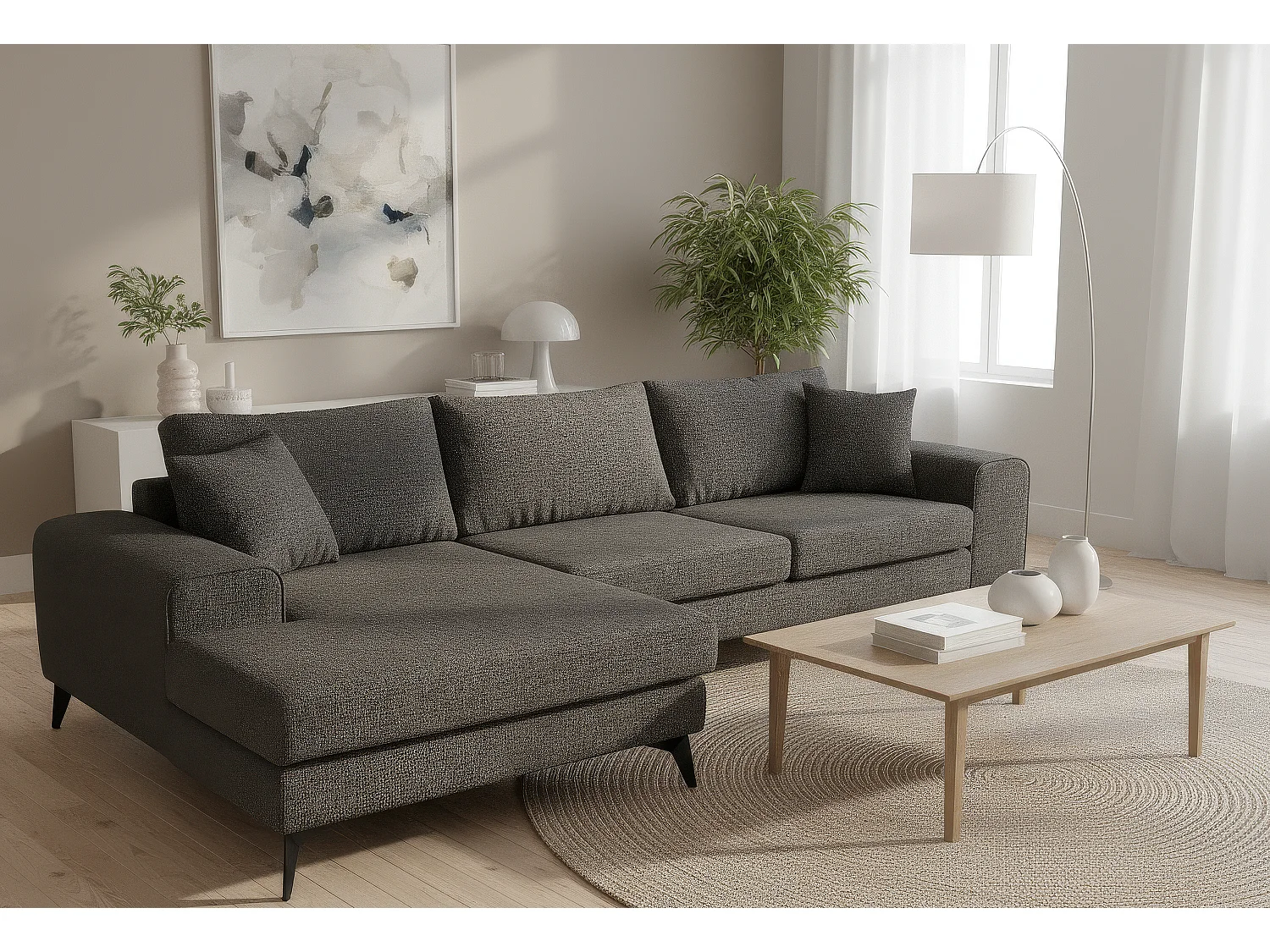 Venice Basket Weave Corner Sofa Left Facing in Graphite