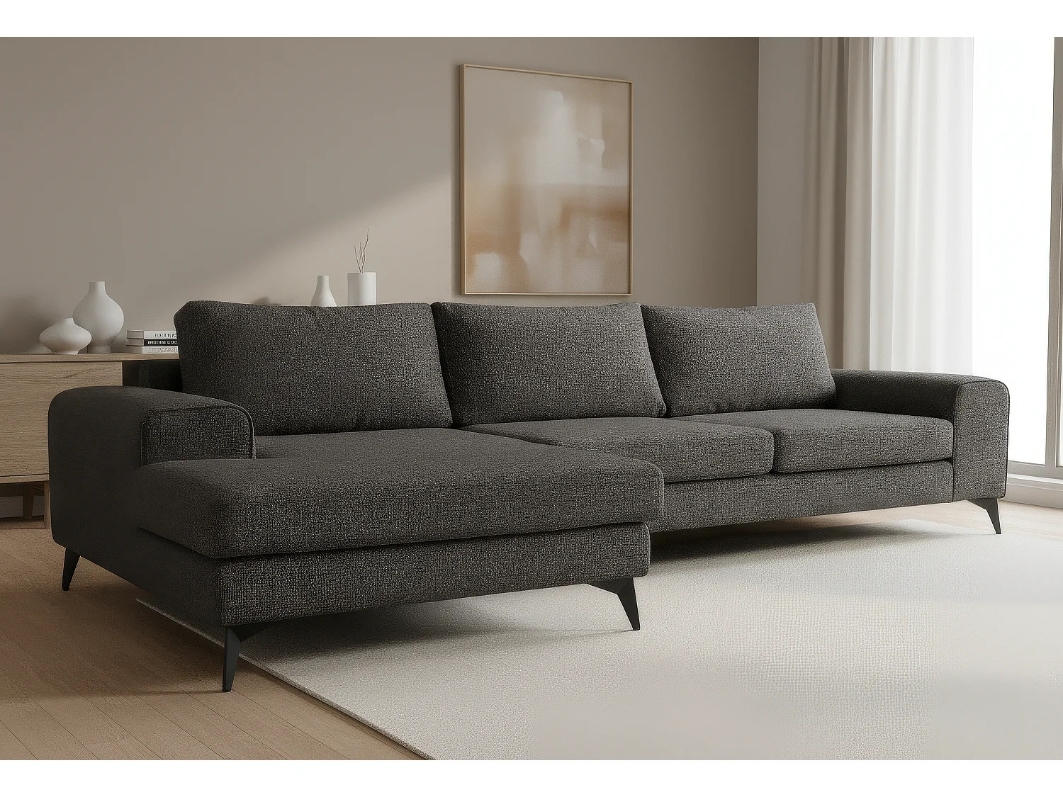 Venice Basket Weave Corner Sofa Left Facing in Graphite
