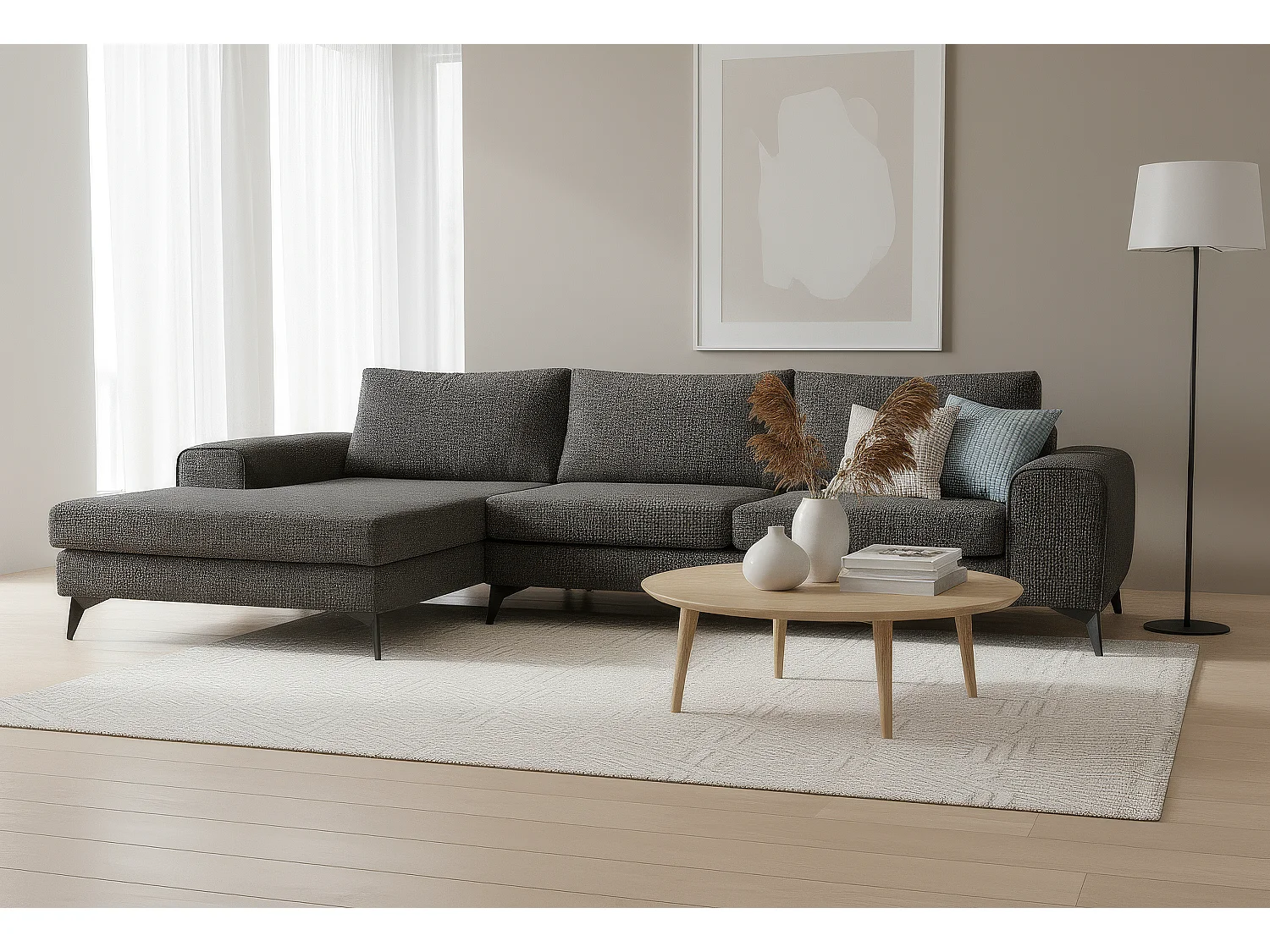 Venice Basket Weave Corner Sofa Left Facing in Graphite