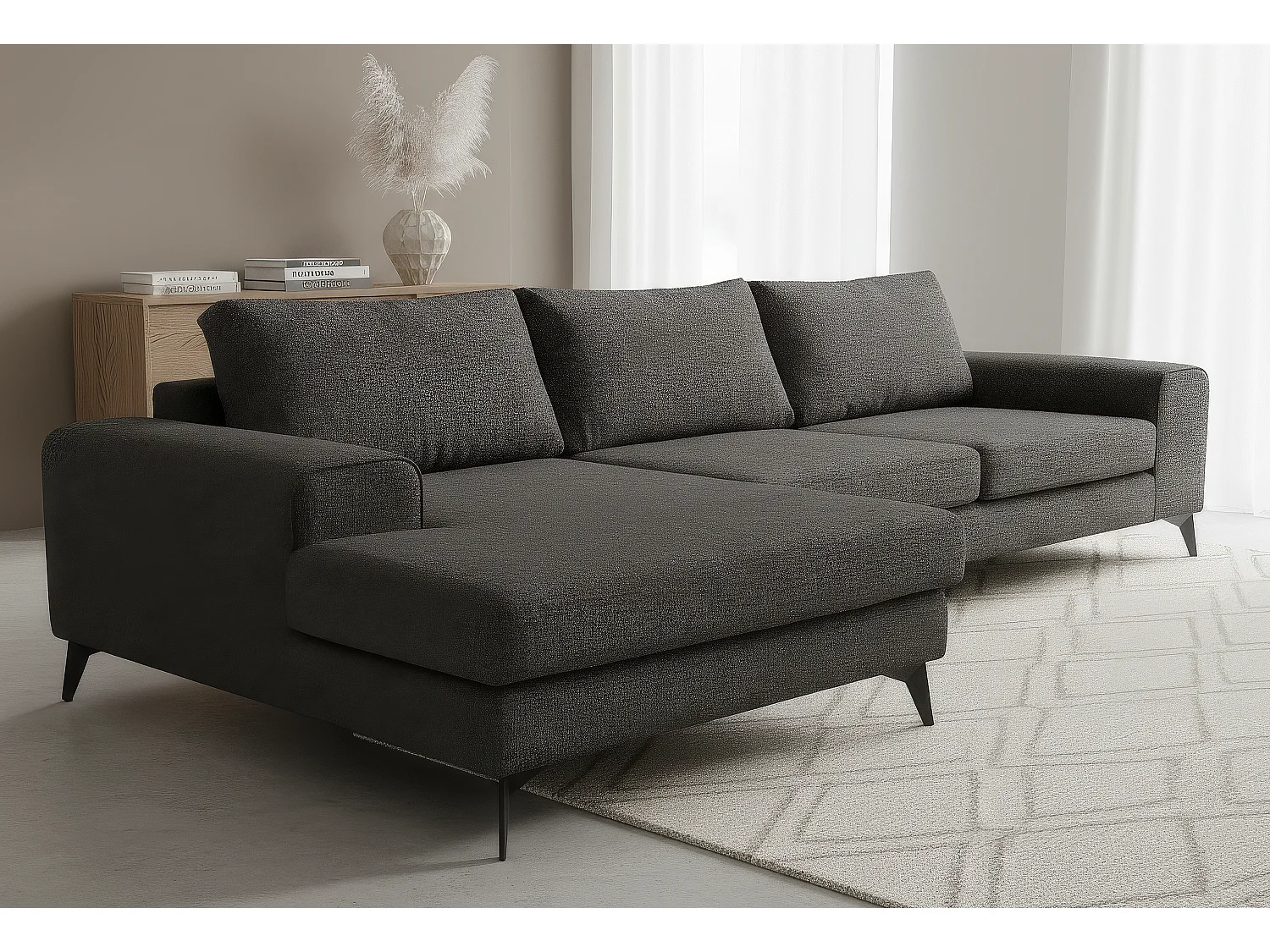 Venice Basket Weave Corner Sofa Left Facing in Graphite