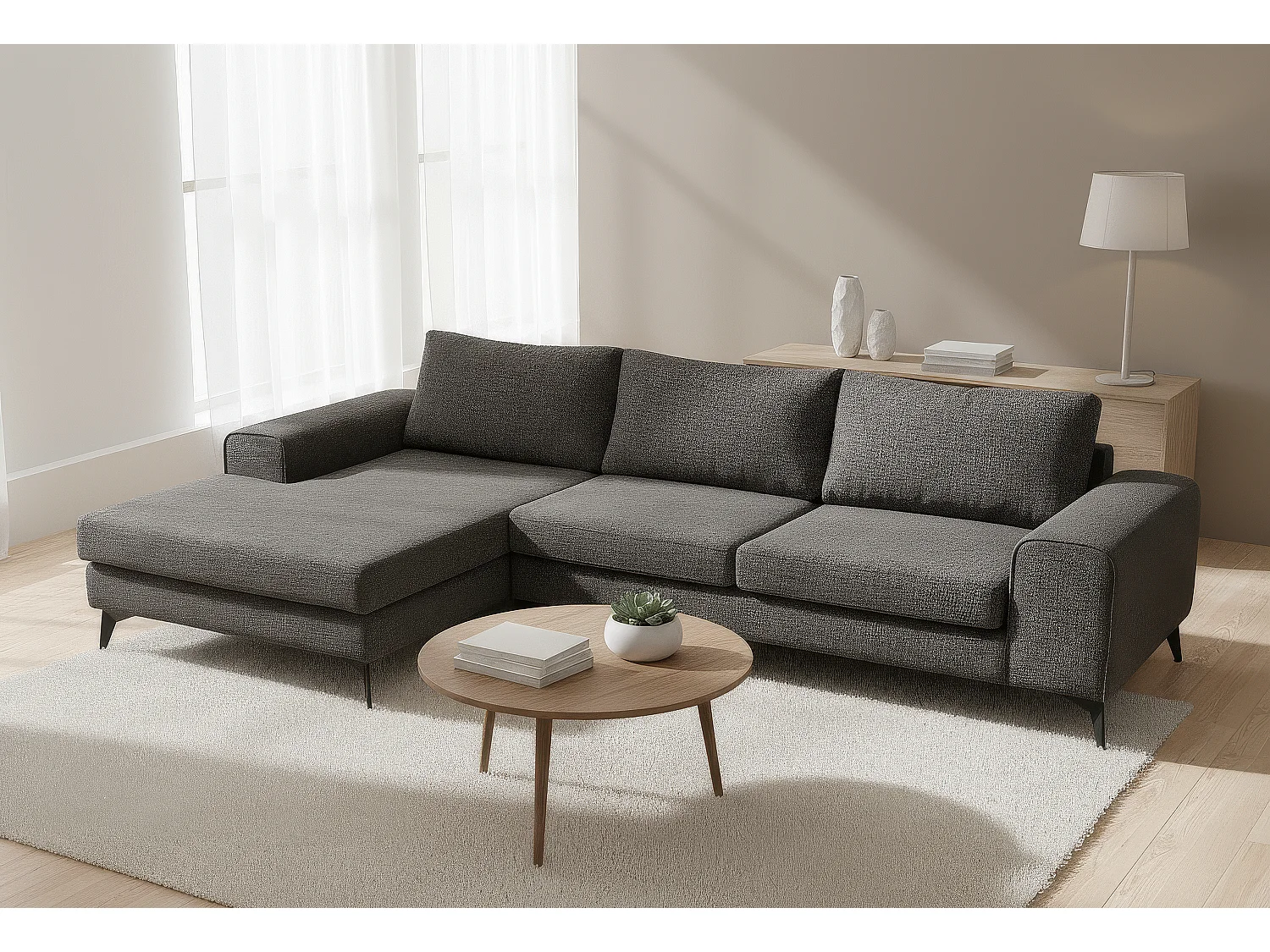 Venice Basket Weave Corner Sofa Left Facing in Graphite