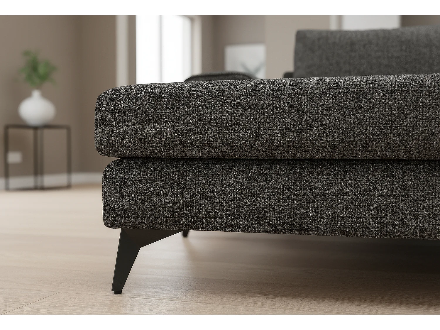 Venice Basket Weave Corner Sofa Left Facing in Graphite