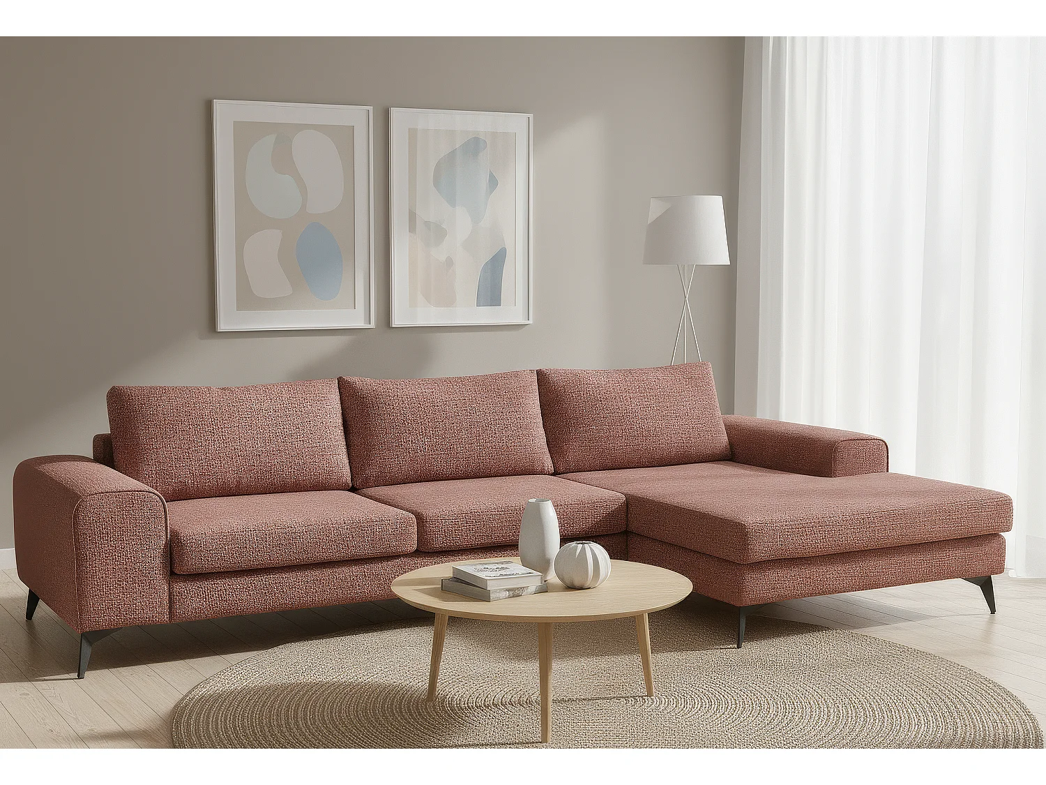 Venice Basket Weave Corner Sofa Right Facing in Burgundy