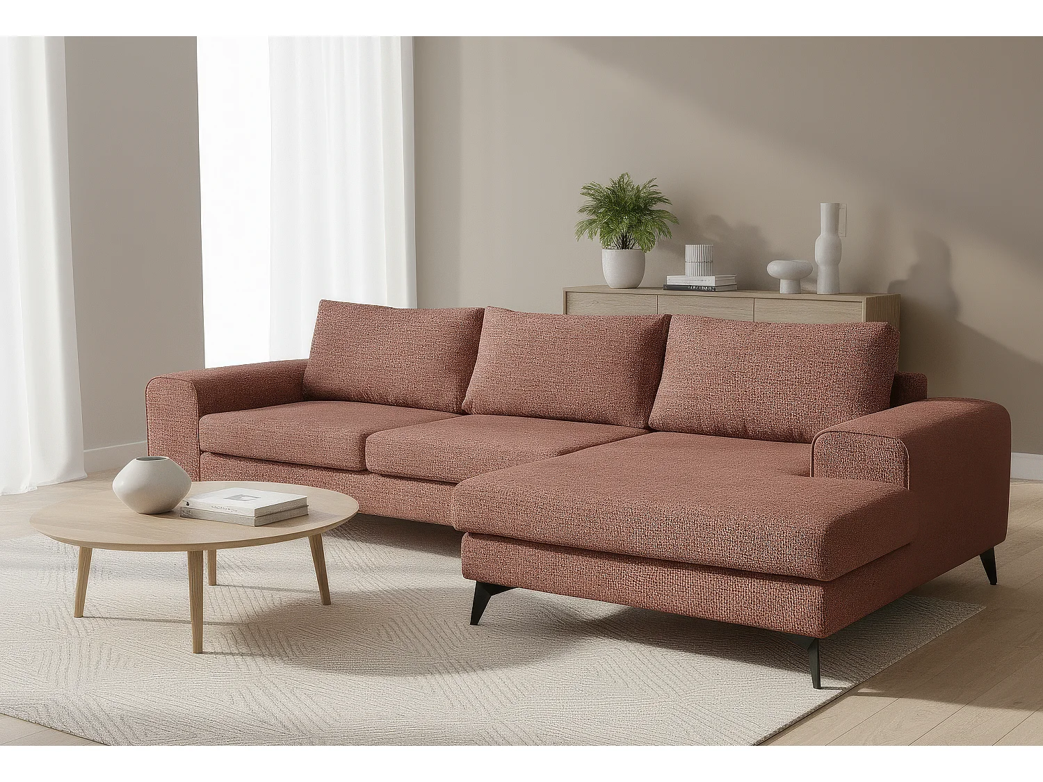 Venice Basket Weave Corner Sofa Right Facing in Burgundy