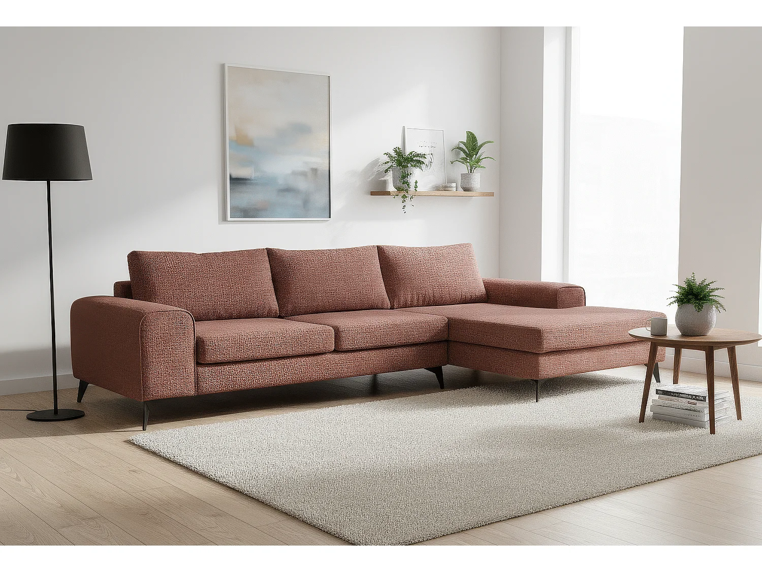 Venice Basket Weave Corner Sofa Right Facing in Burgundy