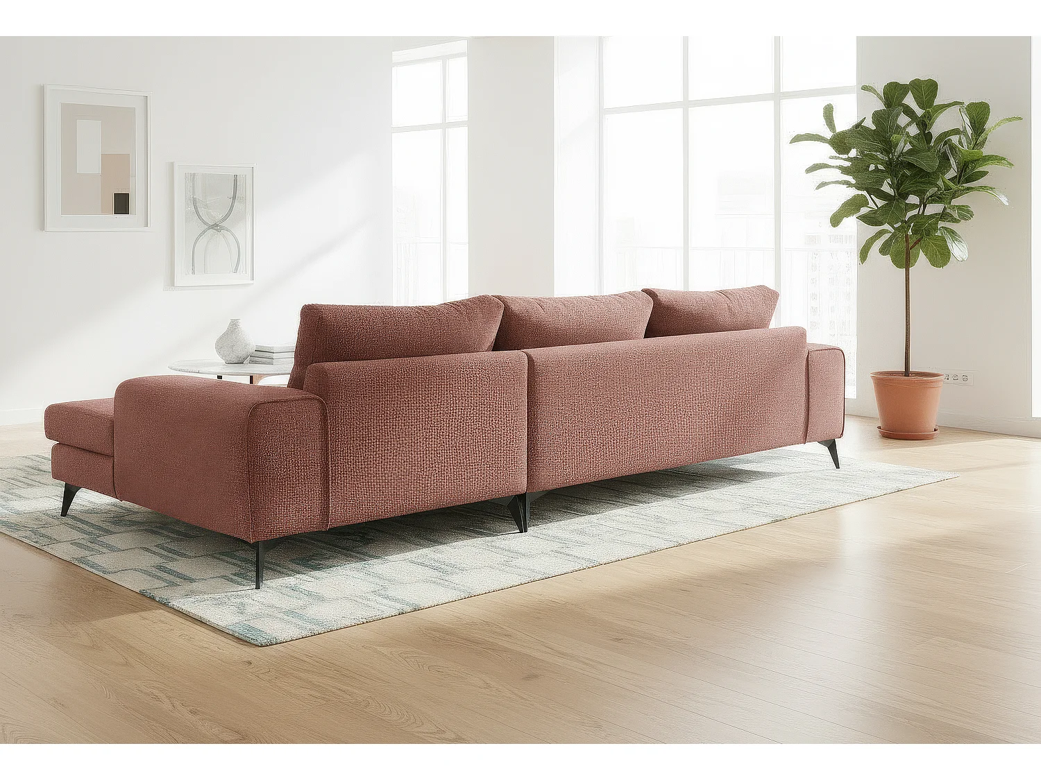 Venice Basket Weave Corner Sofa Right Facing in Burgundy
