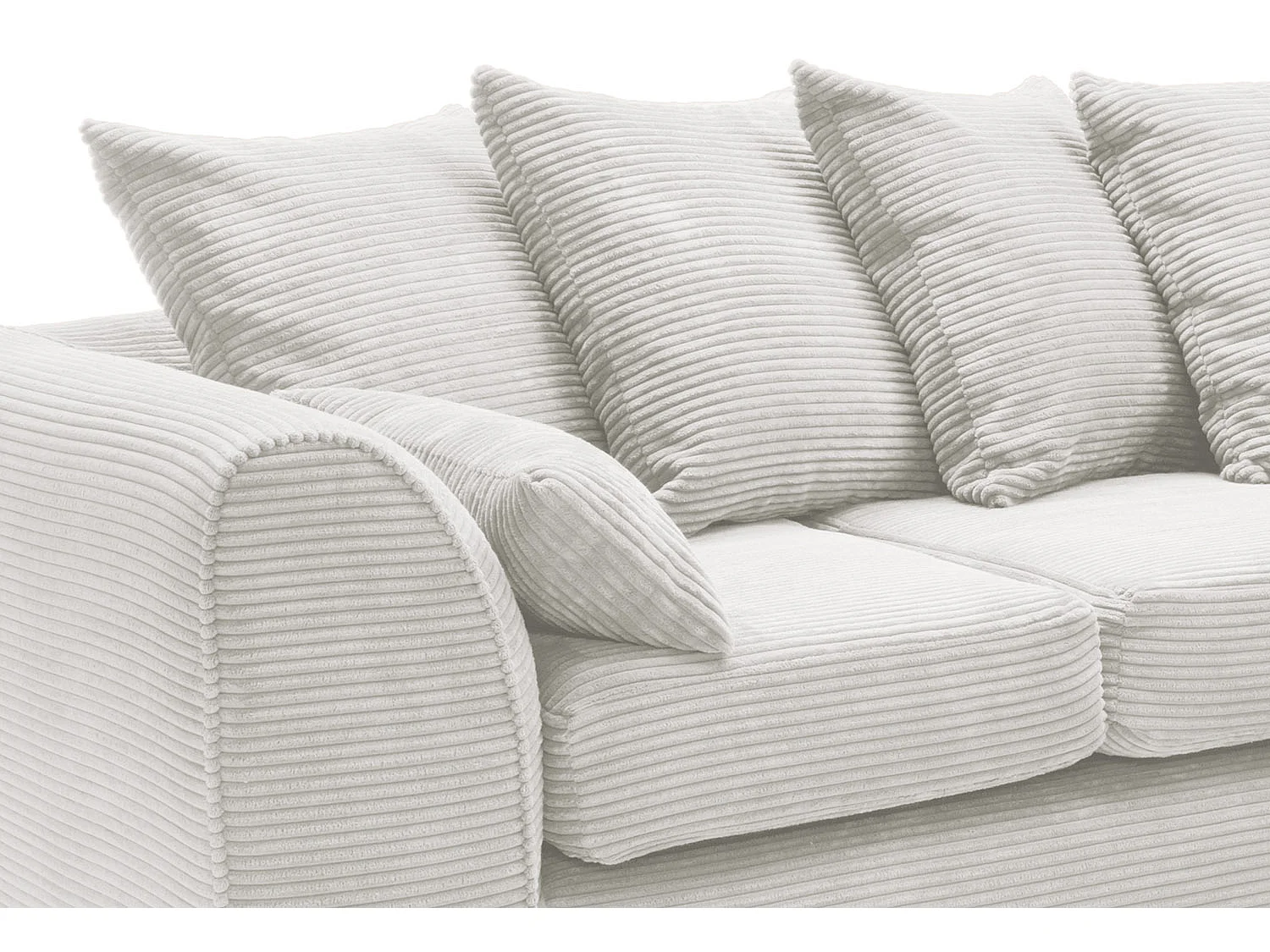 Jumbo Cord Fabric Corner Sofa with Scatter Cushions Left Facing White