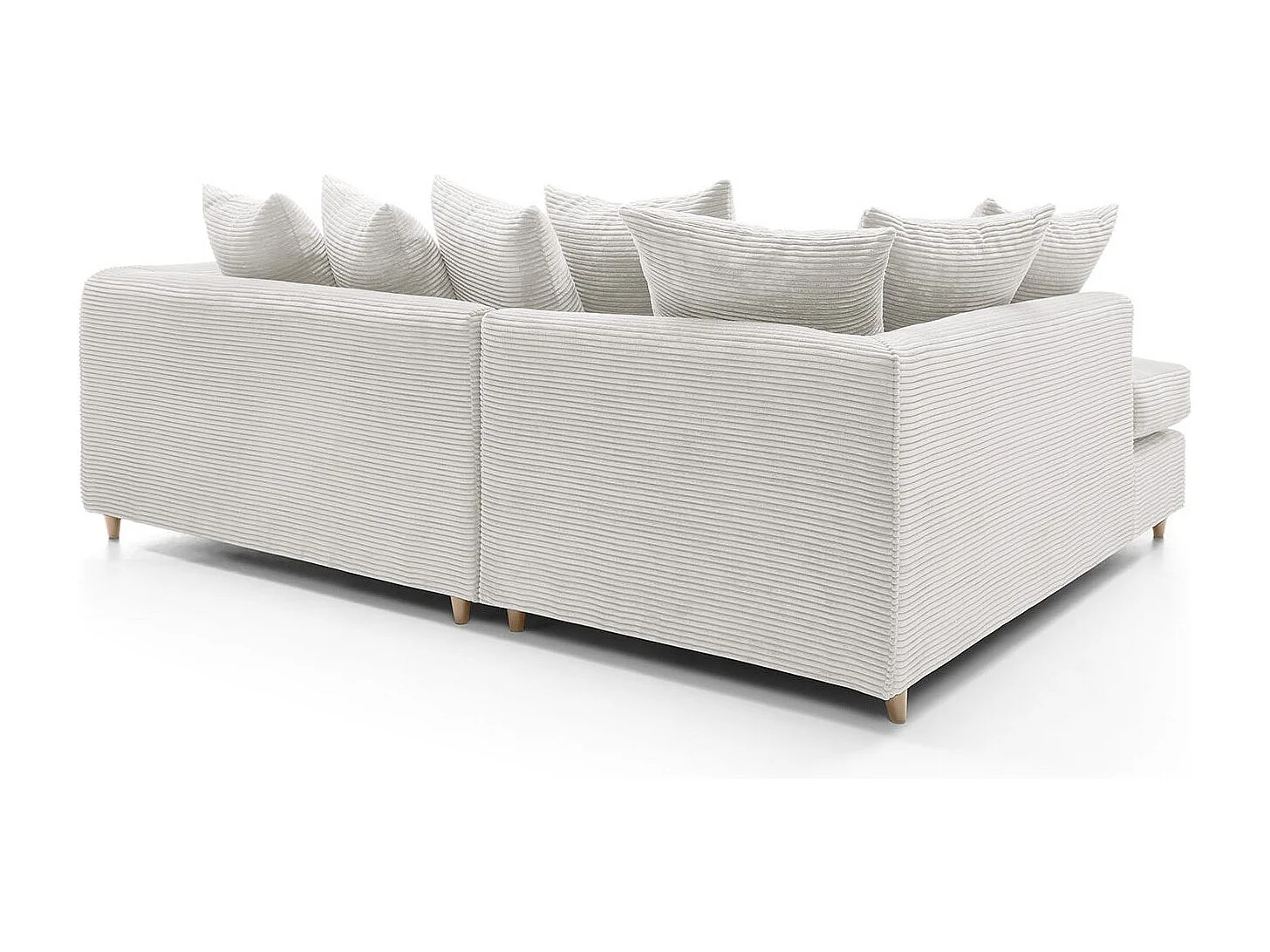 Jumbo Cord Fabric Corner Sofa with Scatter Cushions Left Facing White