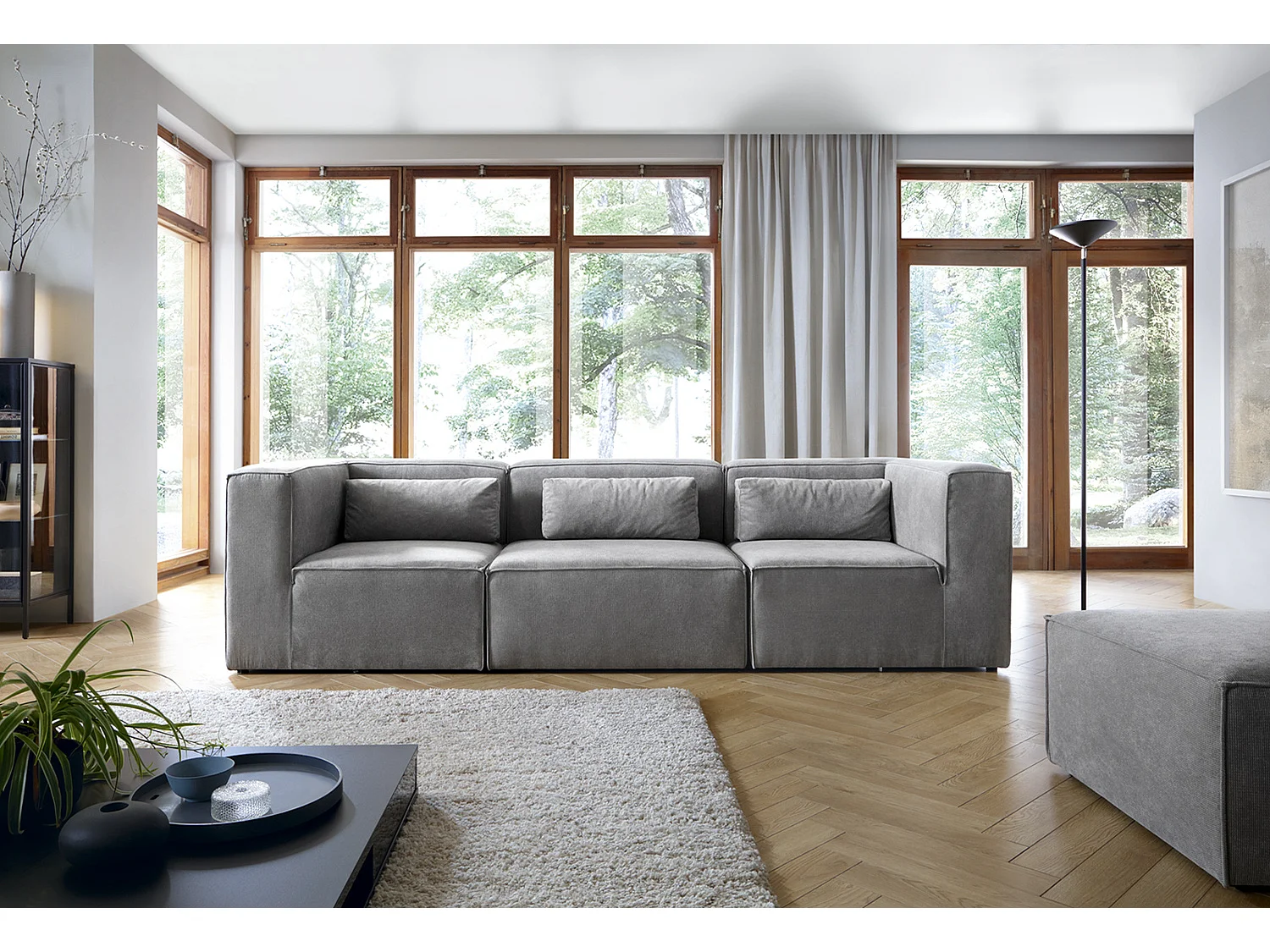 Doris Reversible 4 Seater Sofa in Light Grey with High-Density Foam