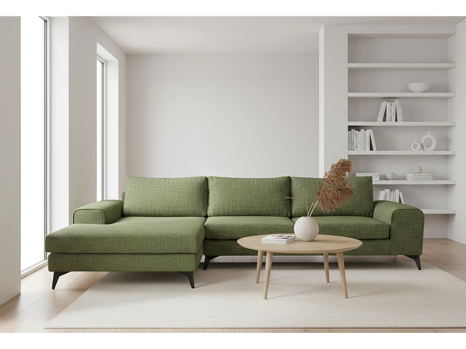 Venice Basket Weave Corner Sofa Left Facing in Forest Green