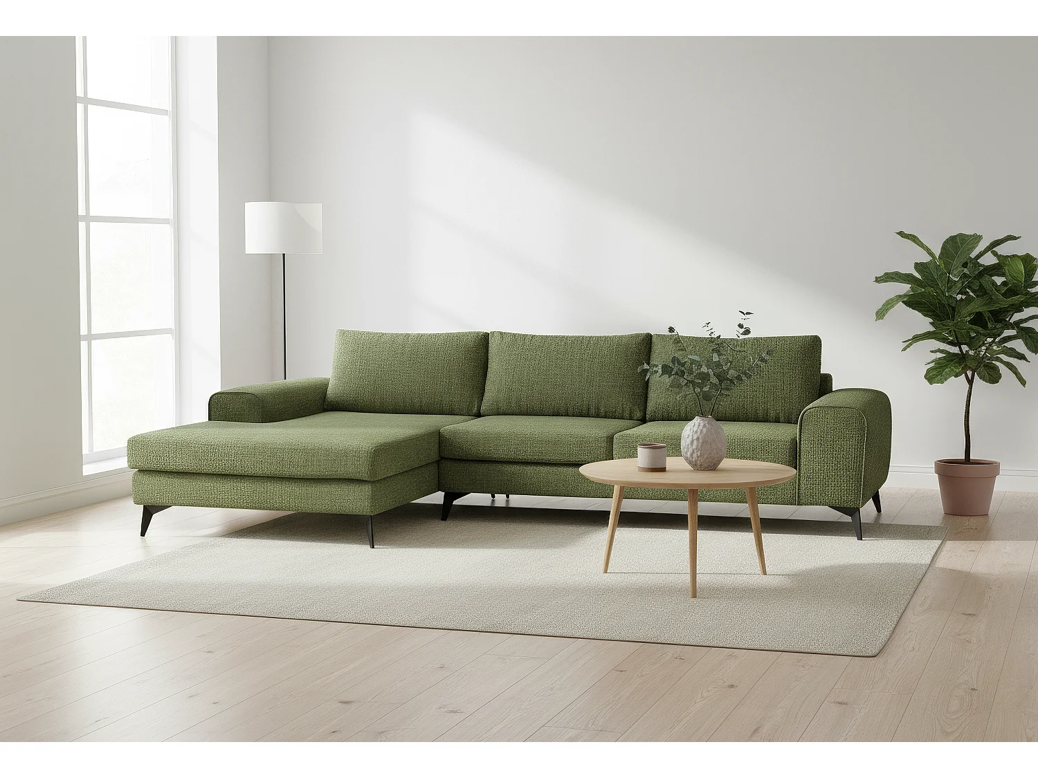 Venice Basket Weave Corner Sofa Left Facing in Forest Green