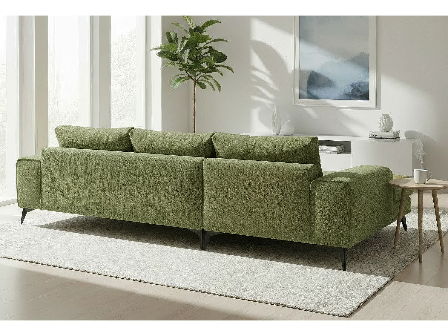 Venice Basket Weave Corner Sofa Left Facing in Forest Green