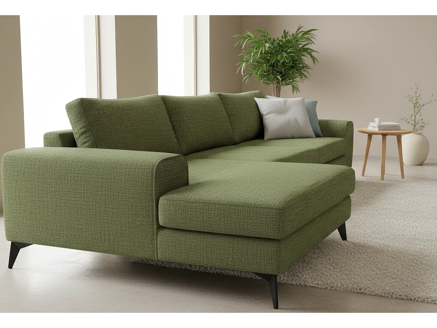 Venice Basket Weave Corner Sofa Left Facing in Forest Green