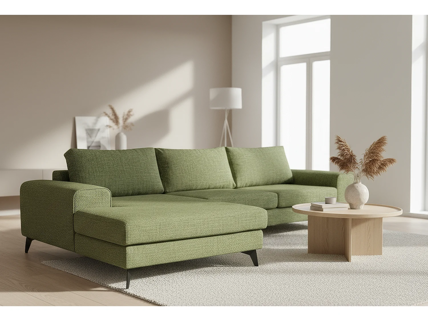 Venice Basket Weave Corner Sofa Left Facing in Forest Green