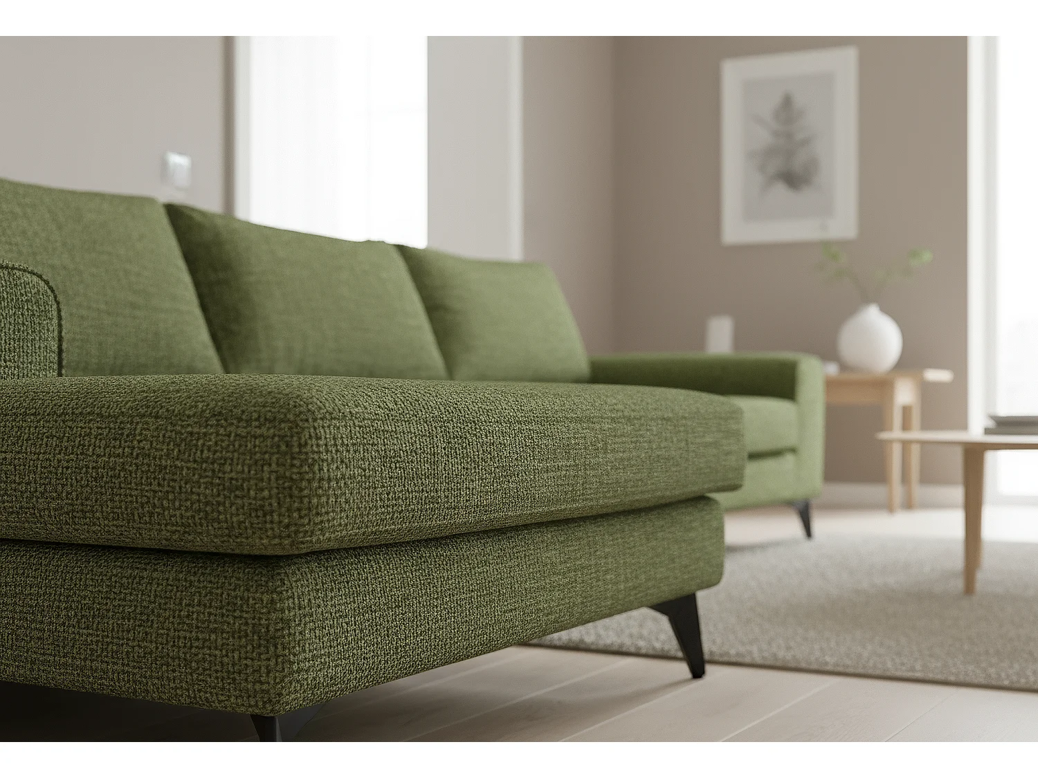 Venice Basket Weave Corner Sofa Left Facing in Forest Green