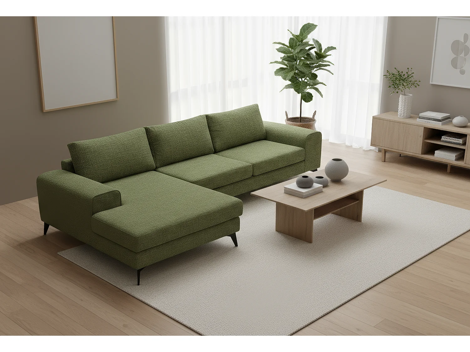 Venice Basket Weave Corner Sofa Left Facing in Forest Green