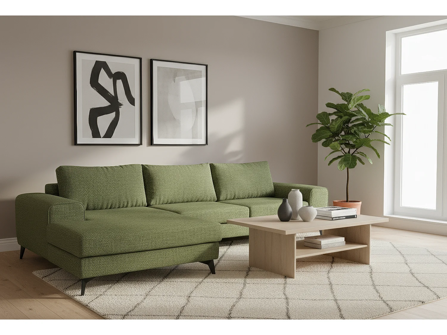 Venice Basket Weave Corner Sofa Left Facing in Forest Green