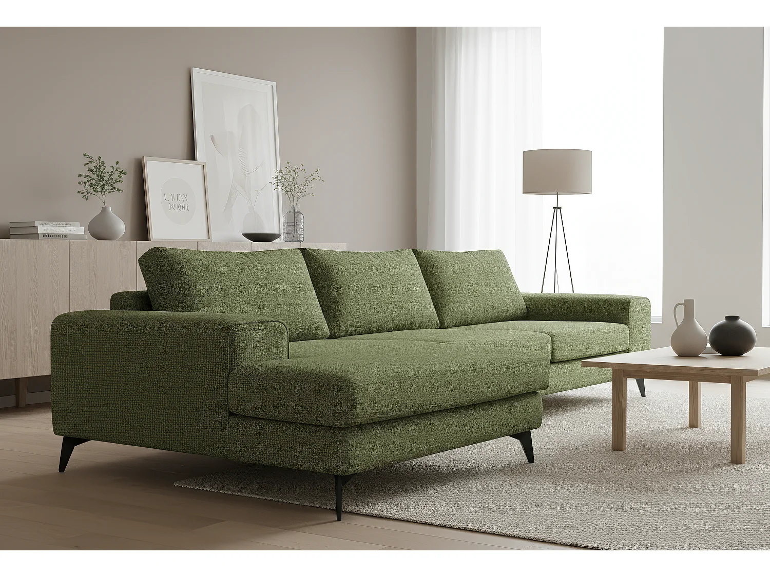Venice Basket Weave Corner Sofa Left Facing in Forest Green