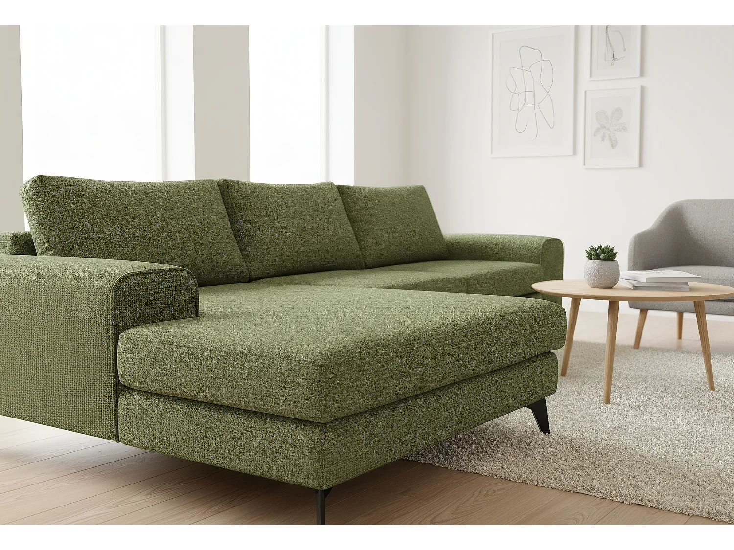 Venice Basket Weave Corner Sofa Left Facing in Forest Green
