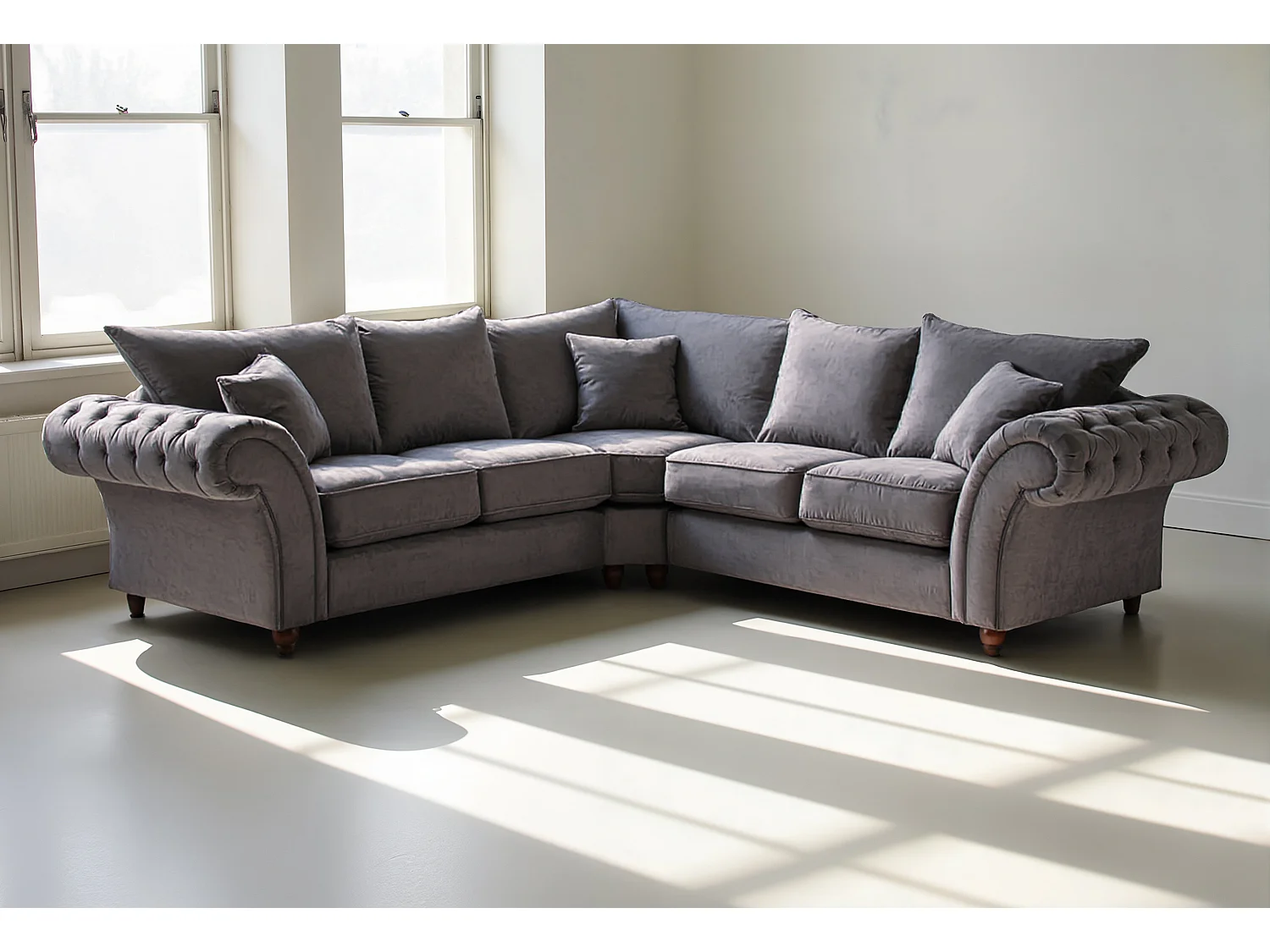 Windsor Corner Sofa in Soft Grey with a luxurious finish