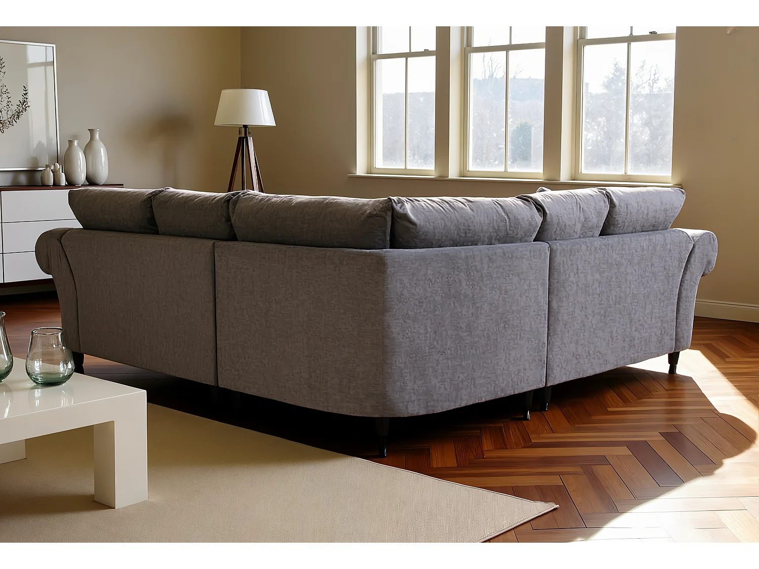 Windsor Corner Sofa in Soft Grey with a luxurious finish