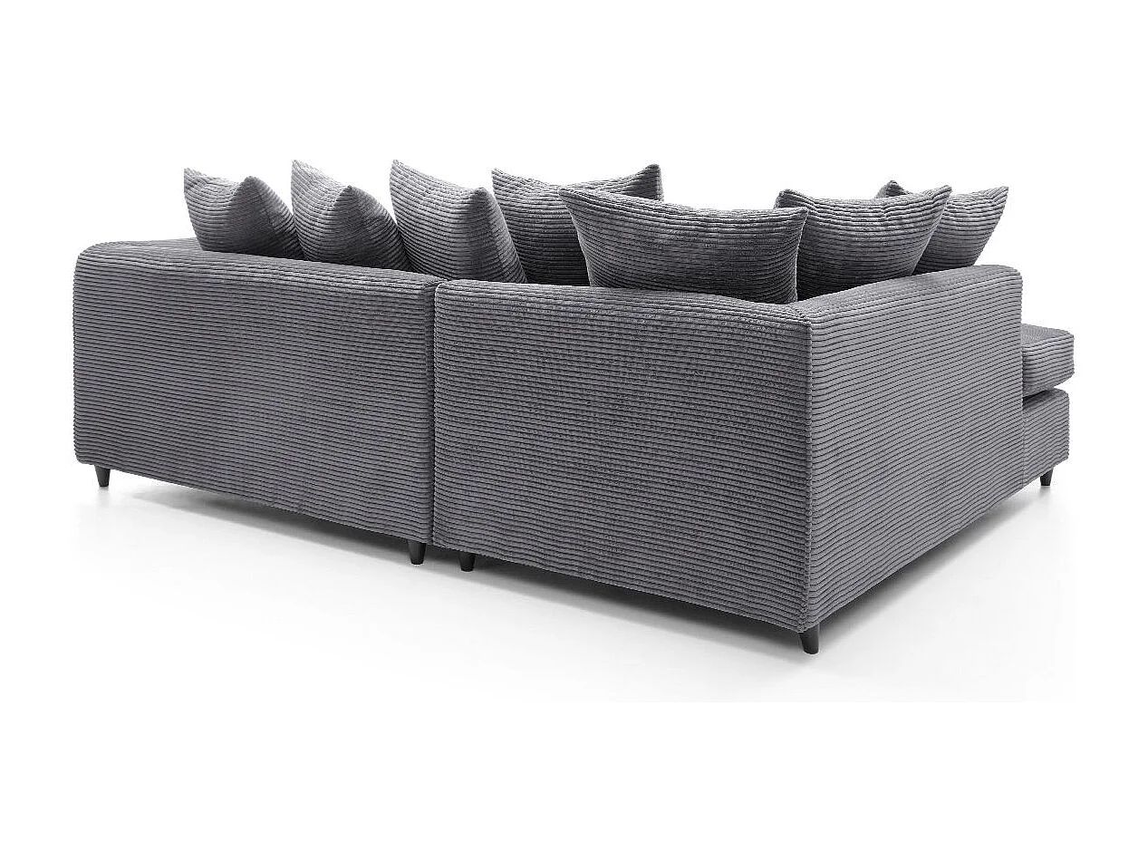 Jumbo Cord Fabric Corner Sofa with Scatter Cushions Left Facing Grey