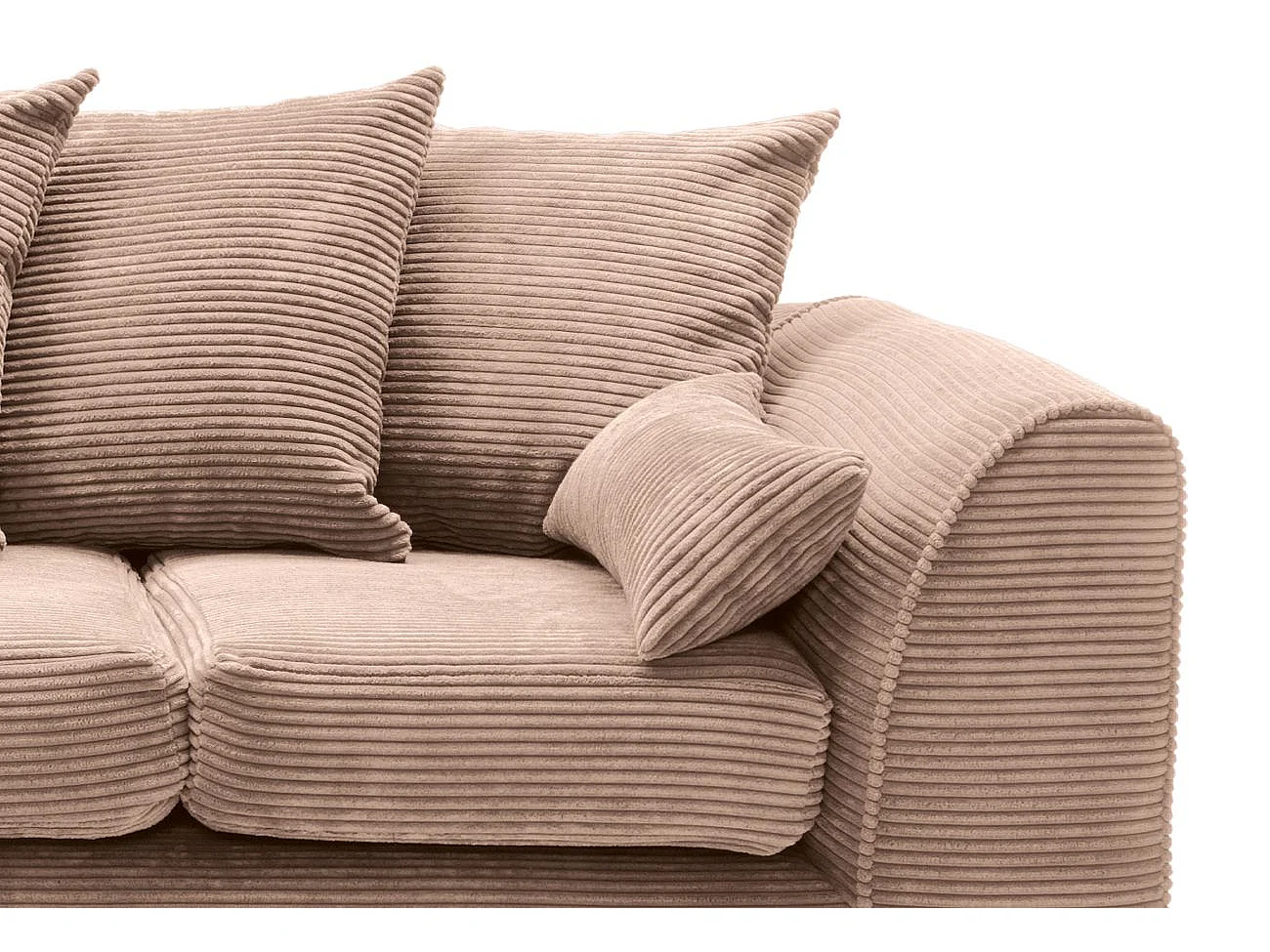 Jumbo Cord Fabric Corner Sofa with Scatter Cushions Left Facing Brown