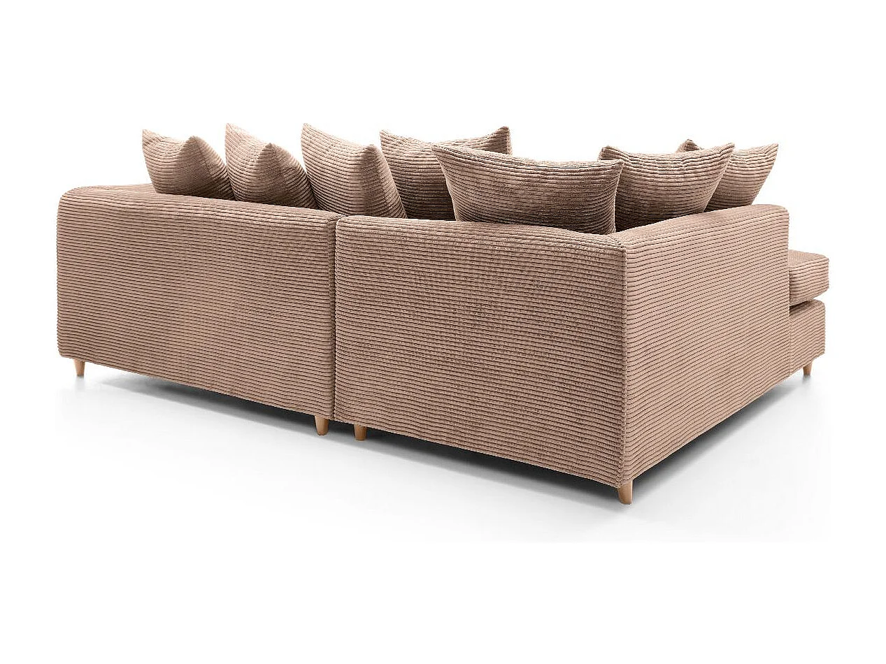 Jumbo Cord Fabric Corner Sofa with Scatter Cushions Left Facing Brown