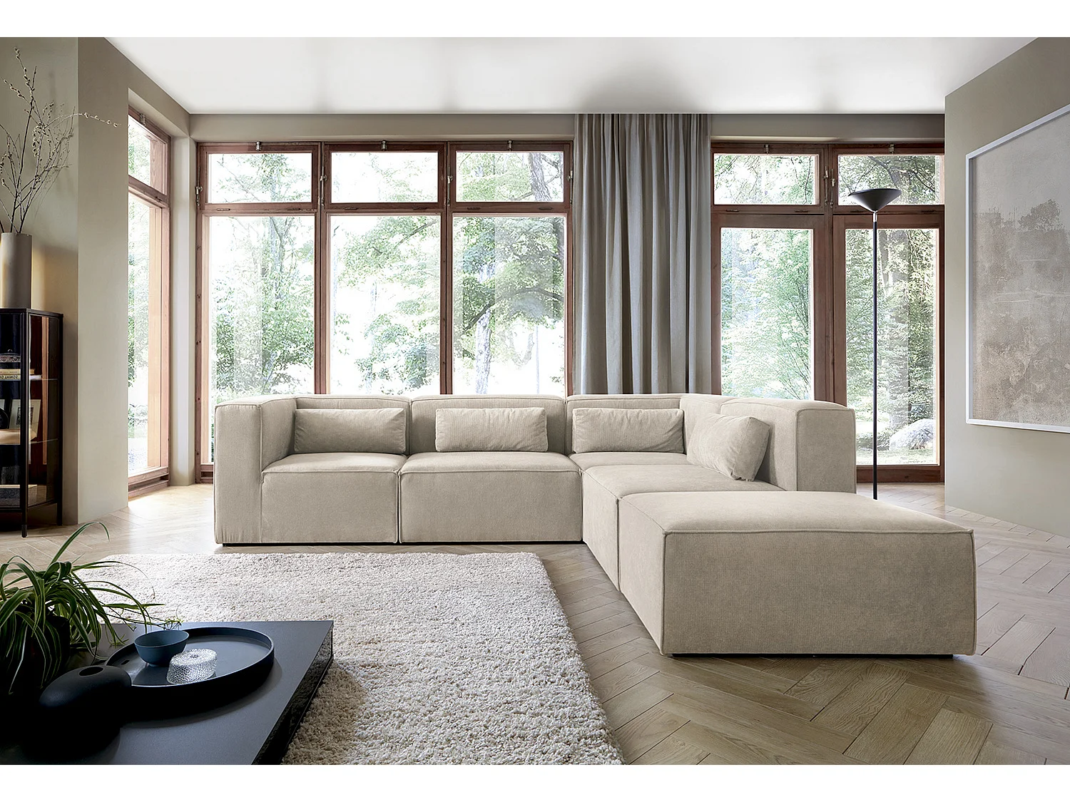 Doris Reversible Large Corner Sofa in Beige with High-Density Foam