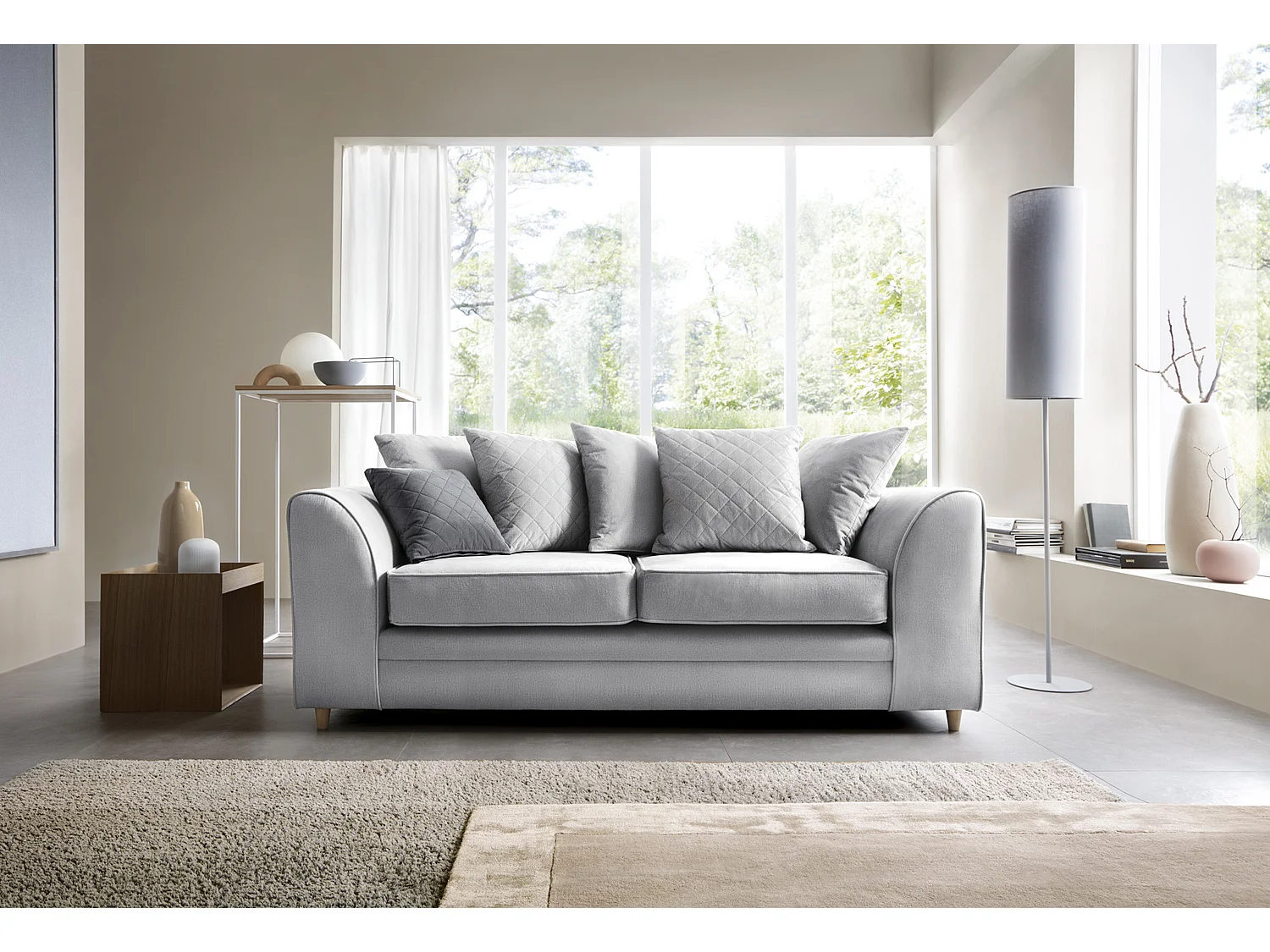 Chicago Velvet 3 Seater Sofa in Light Grey