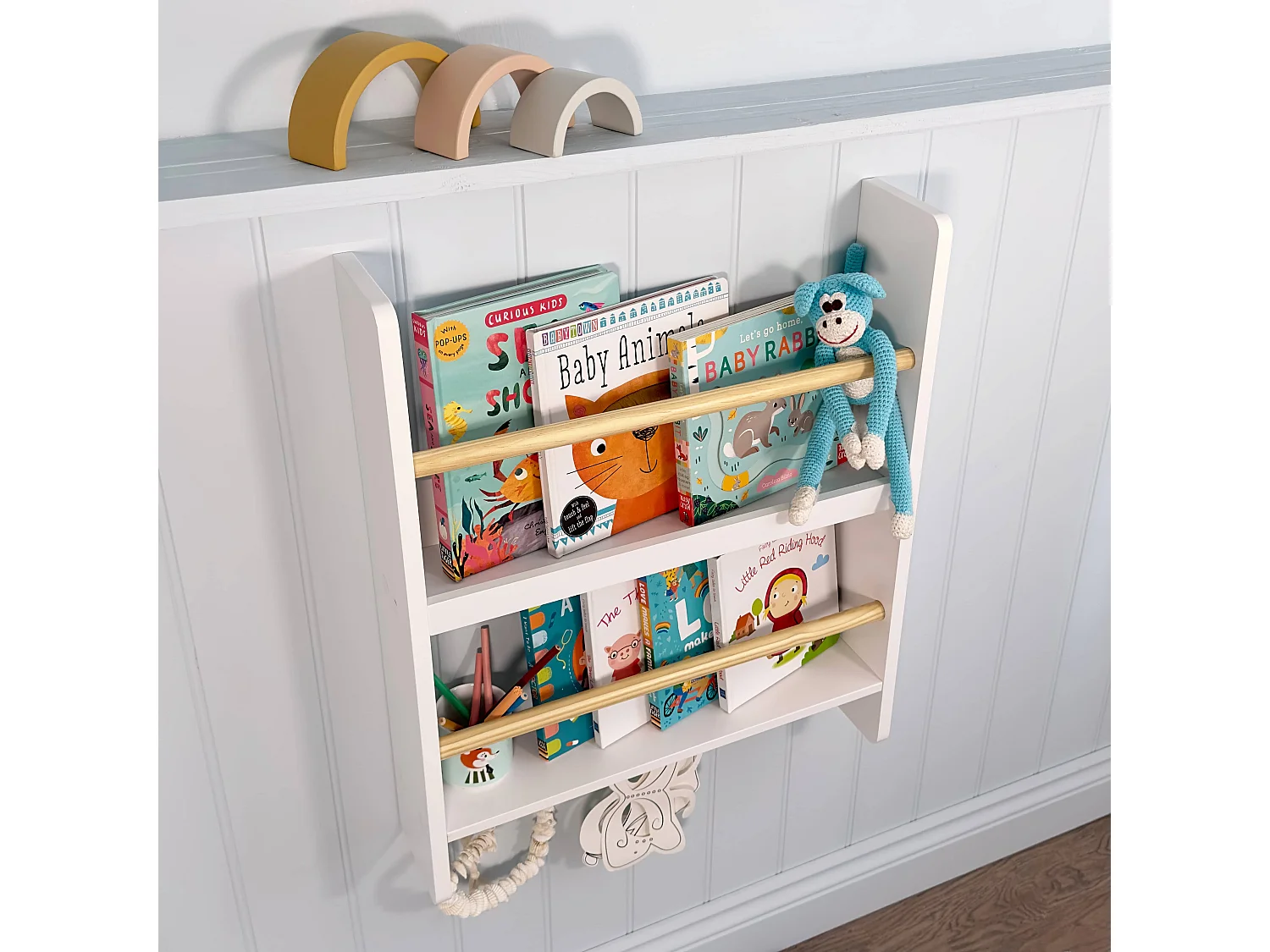 Elene Display 2 Tier Shelf Bookcase Wall Mounted & Coathook