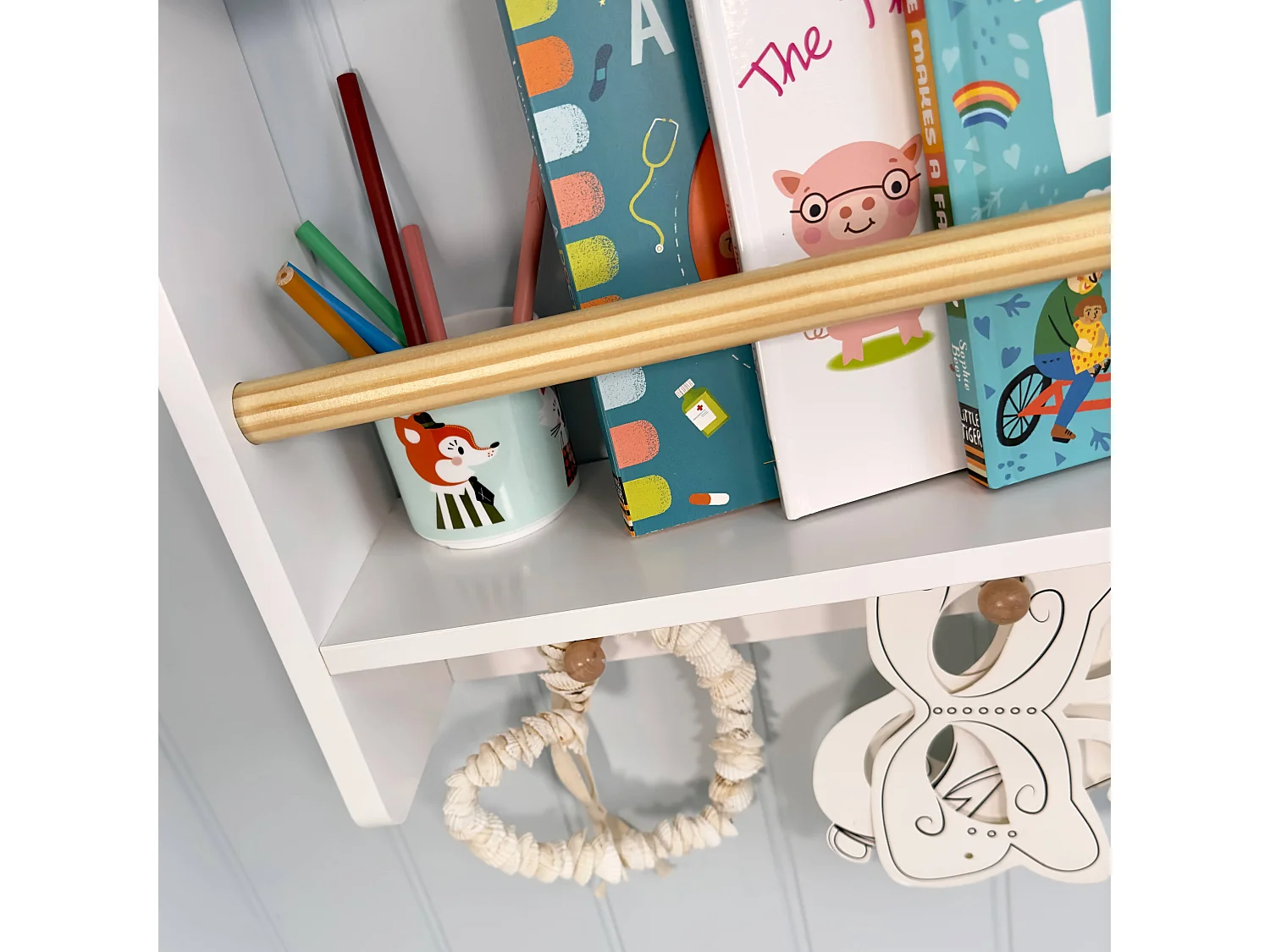 Elene Display 2 Tier Shelf Bookcase Wall Mounted & Coathook