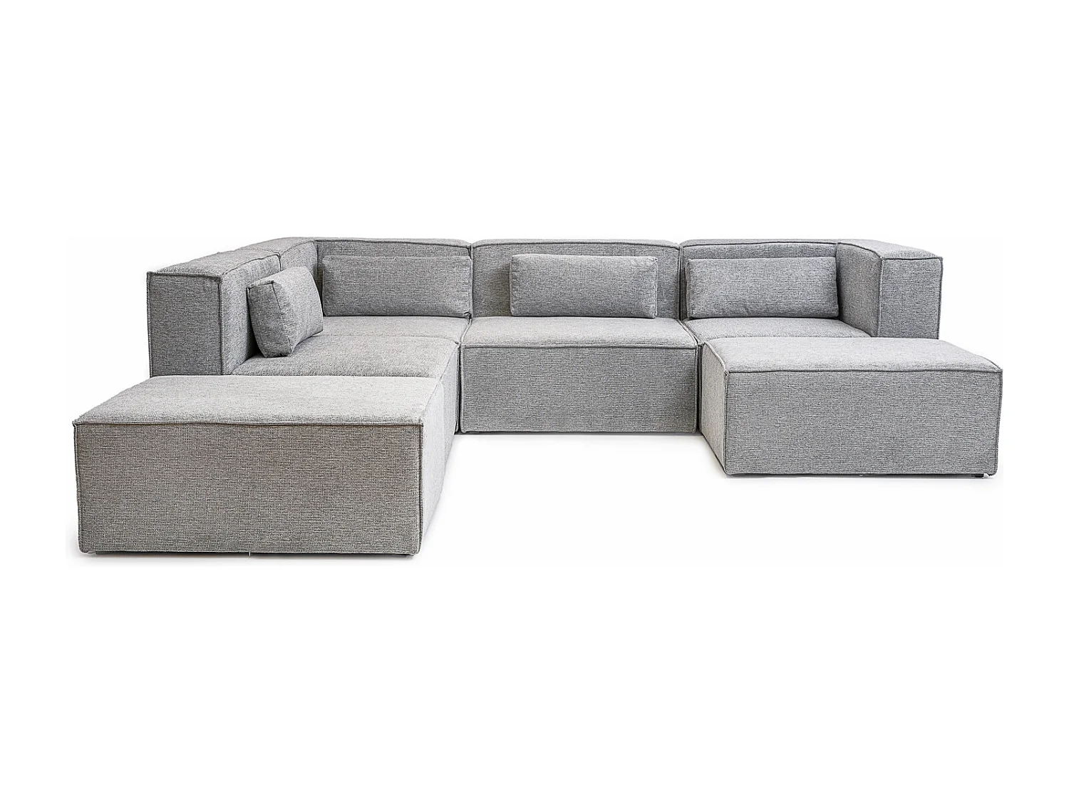 Doris Basket Weave Ushape Sofa in Grey with Modular Comfort and Timeless Style