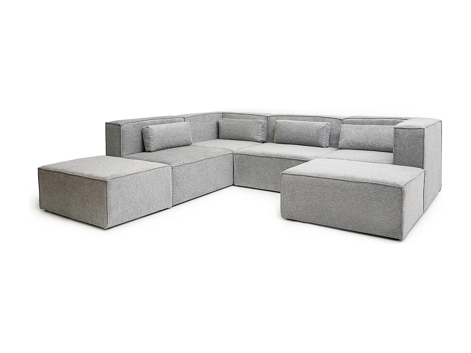 Doris Basket Weave Ushape Sofa in Grey with Modular Comfort and Timeless Style