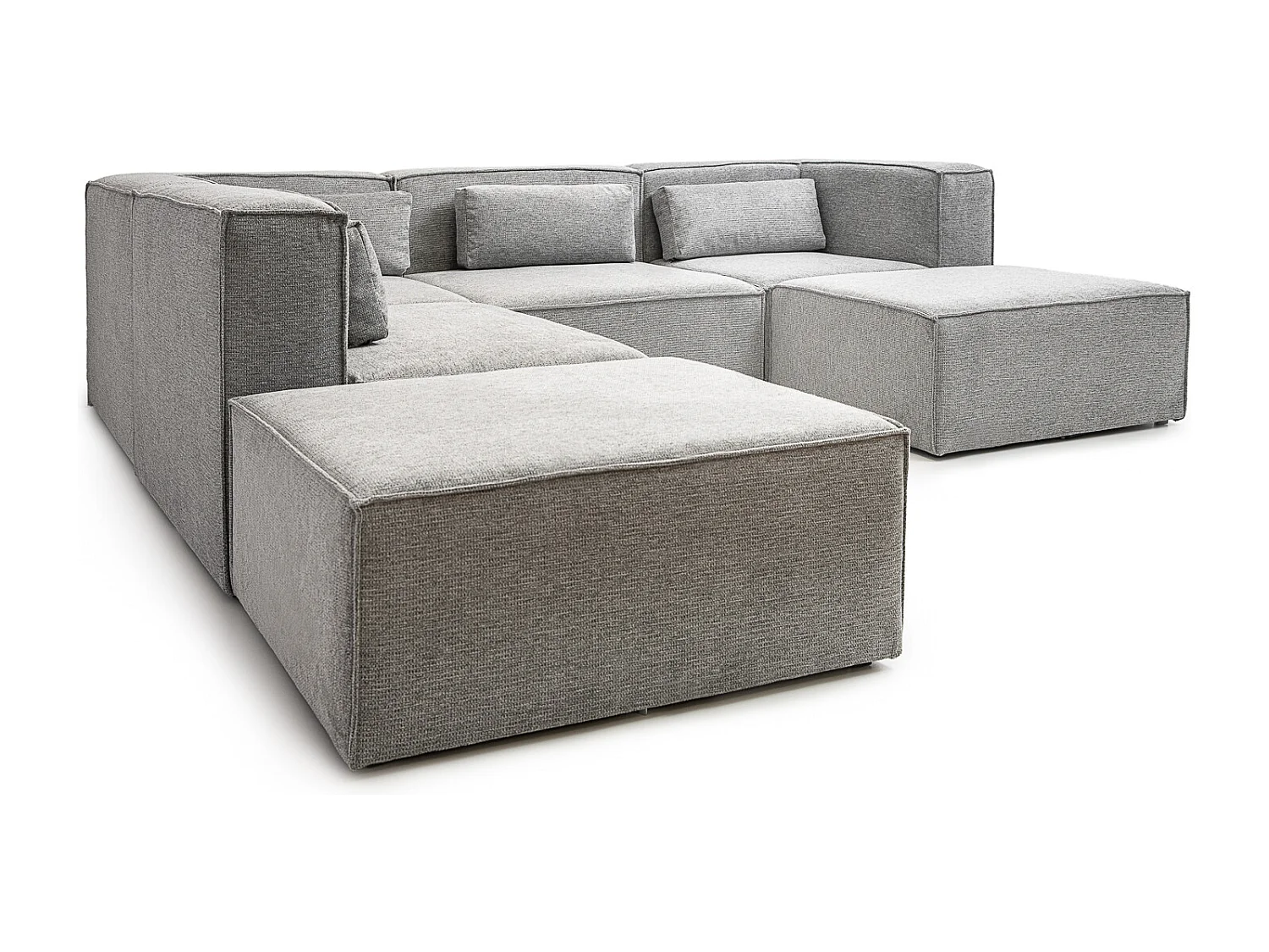 Doris Basket Weave Ushape Sofa in Grey with Modular Comfort and Timeless Style