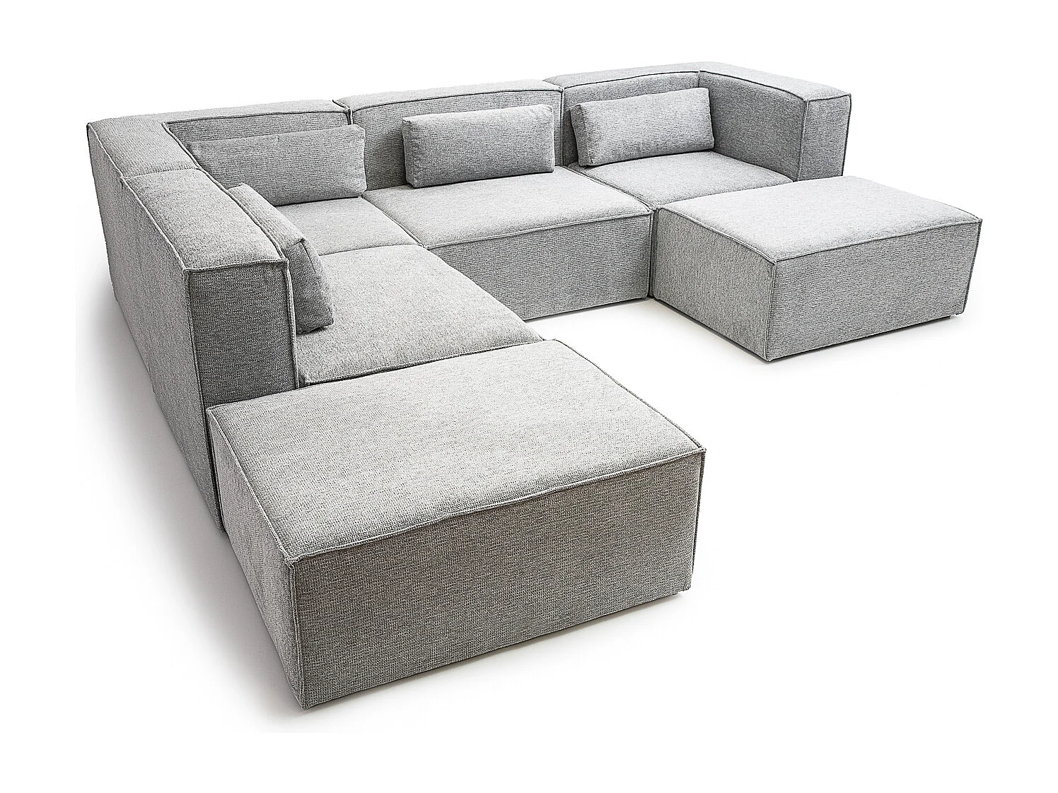 Doris Basket Weave Ushape Sofa in Grey with Modular Comfort and Timeless Style