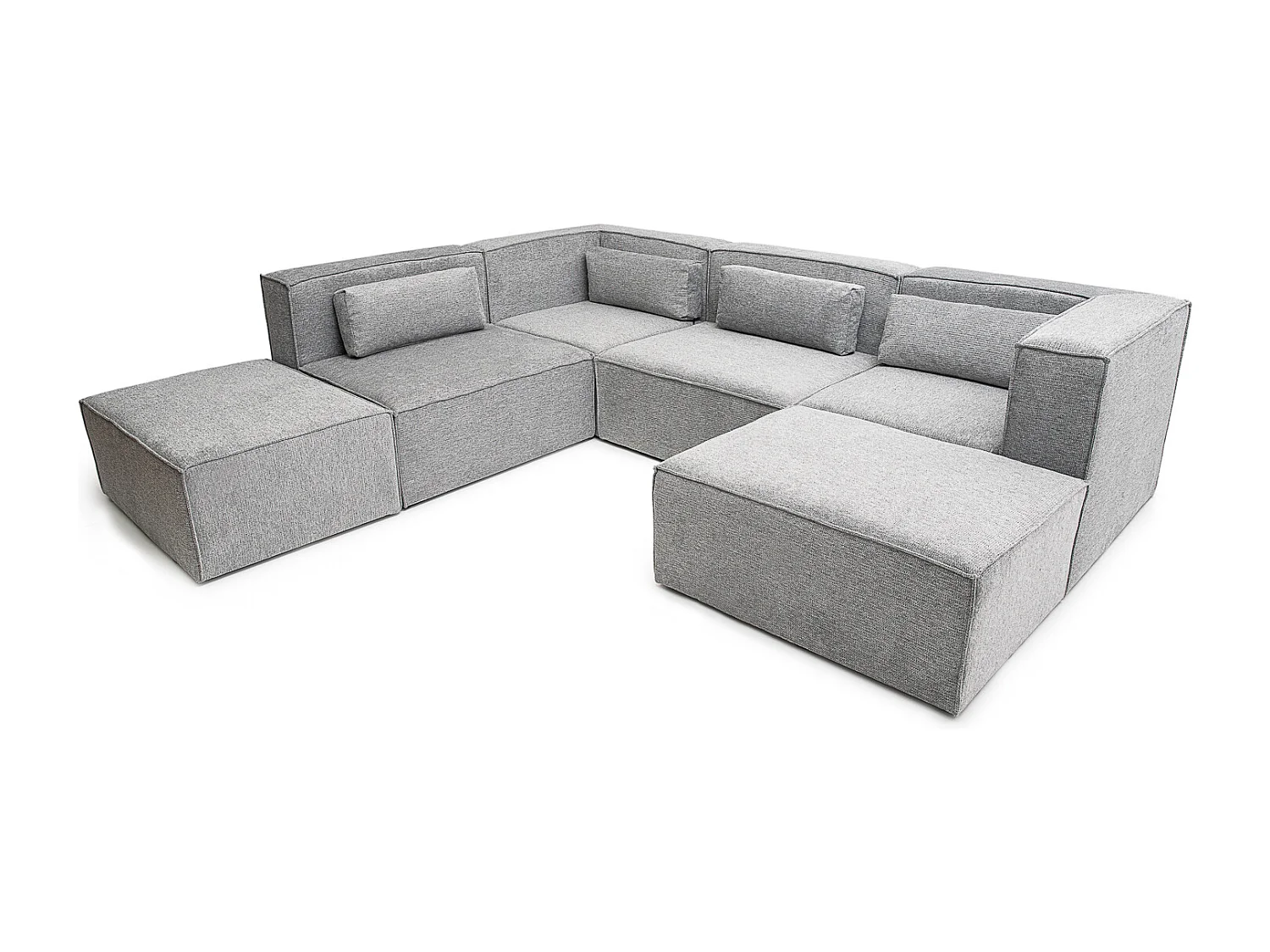 Doris Basket Weave Ushape Sofa in Grey with Modular Comfort and Timeless Style