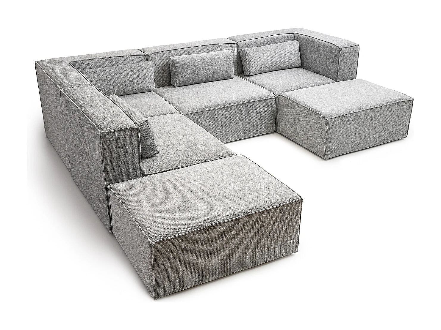 Doris Basket Weave Ushape Sofa in Grey with Modular Comfort and Timeless Style
