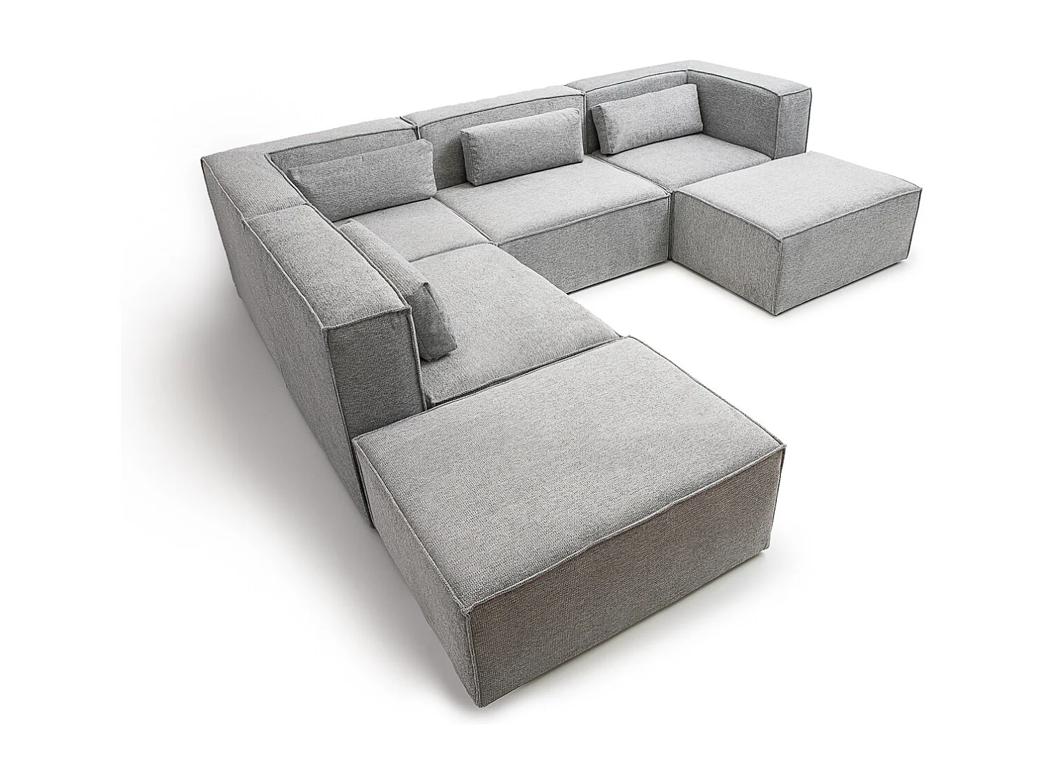 Doris Basket Weave Ushape Sofa in Grey with Modular Comfort and Timeless Style