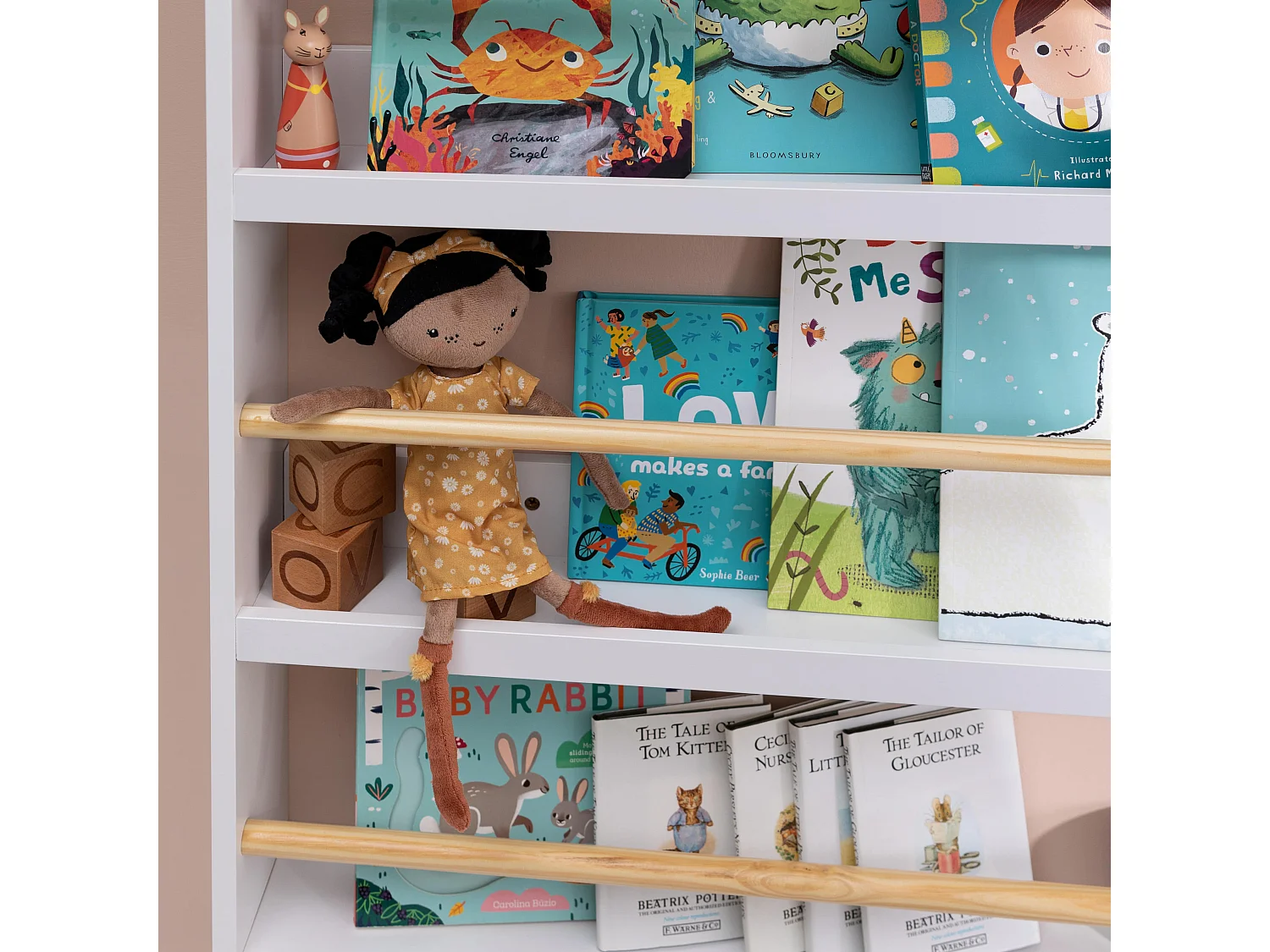 Elene Display Wide & Large Shelf Bookcase Wall Mounted & 4 Coathooks