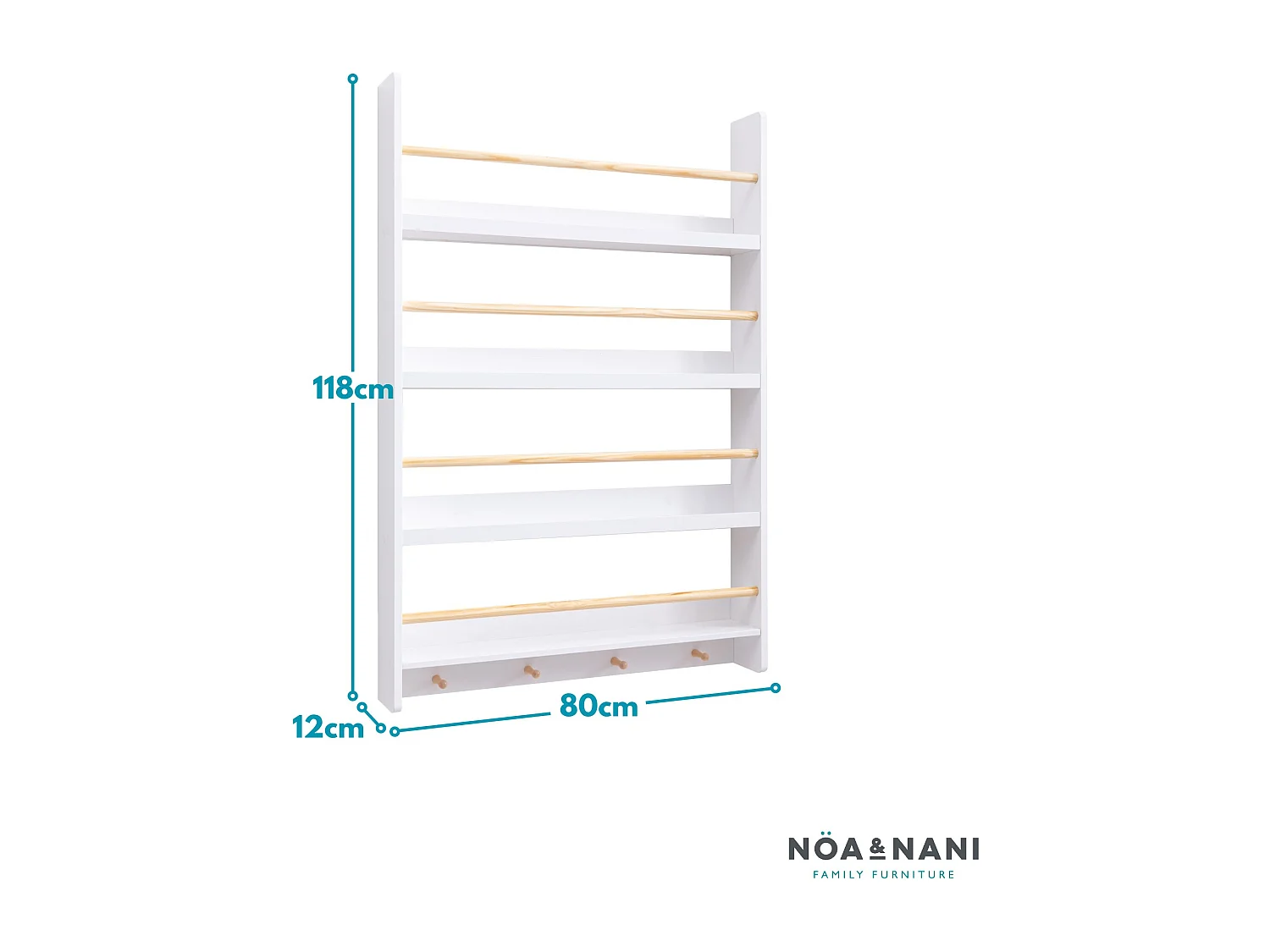 Elene Display Wide & Large Shelf Bookcase Wall Mounted & 4 Coathooks