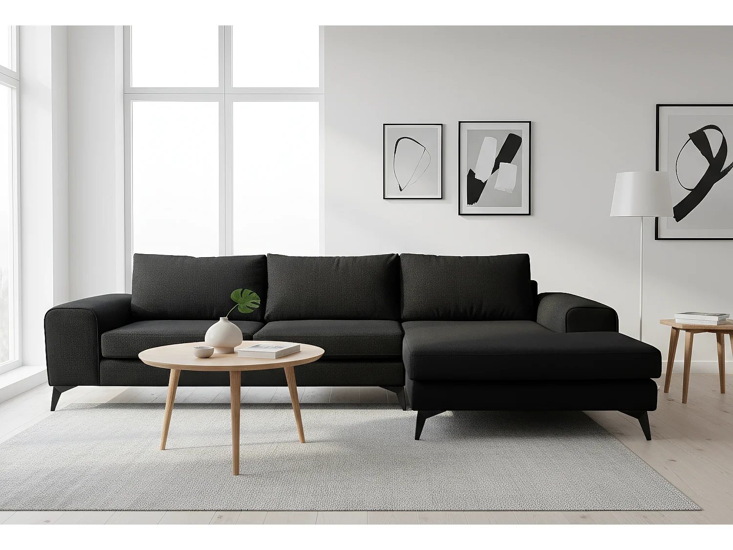 Venice Basket Weave Corner Sofa Right Facing in Black