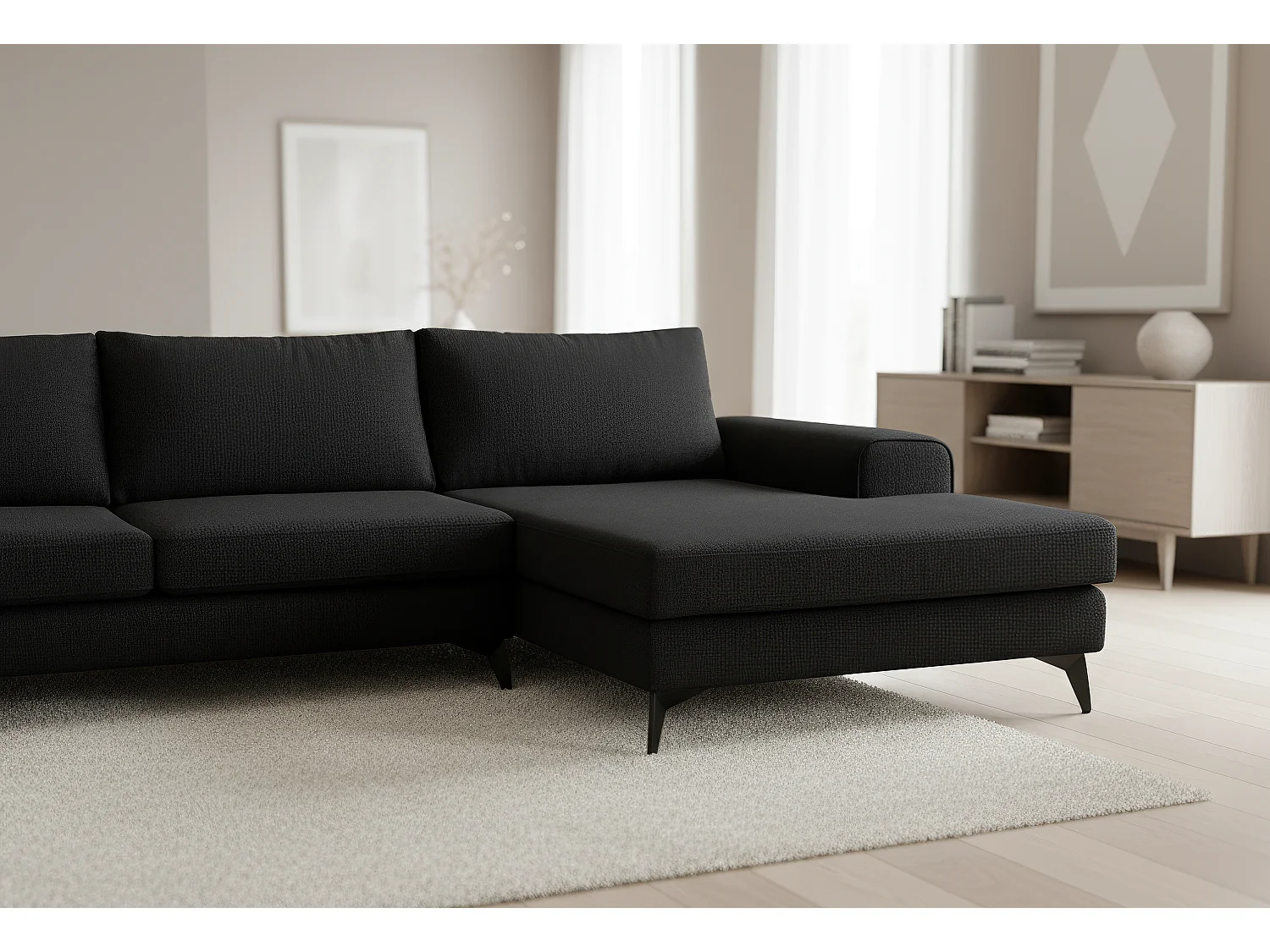 Venice Basket Weave Corner Sofa Right Facing in Black
