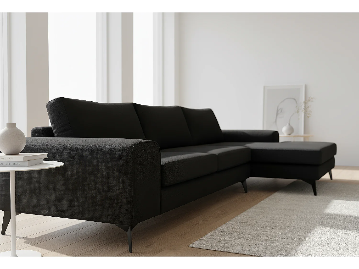 Venice Basket Weave Corner Sofa Right Facing in Black